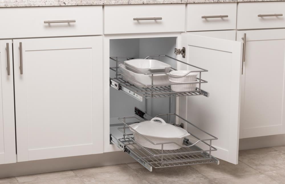 3-Tier Metal Pull Out Kitchen Cabinet Organizer Freely Adjustable，No  Drilling Rustpro Of Stainless Steel,Sturdy Multi-Functional For Kitchen  Bathroom