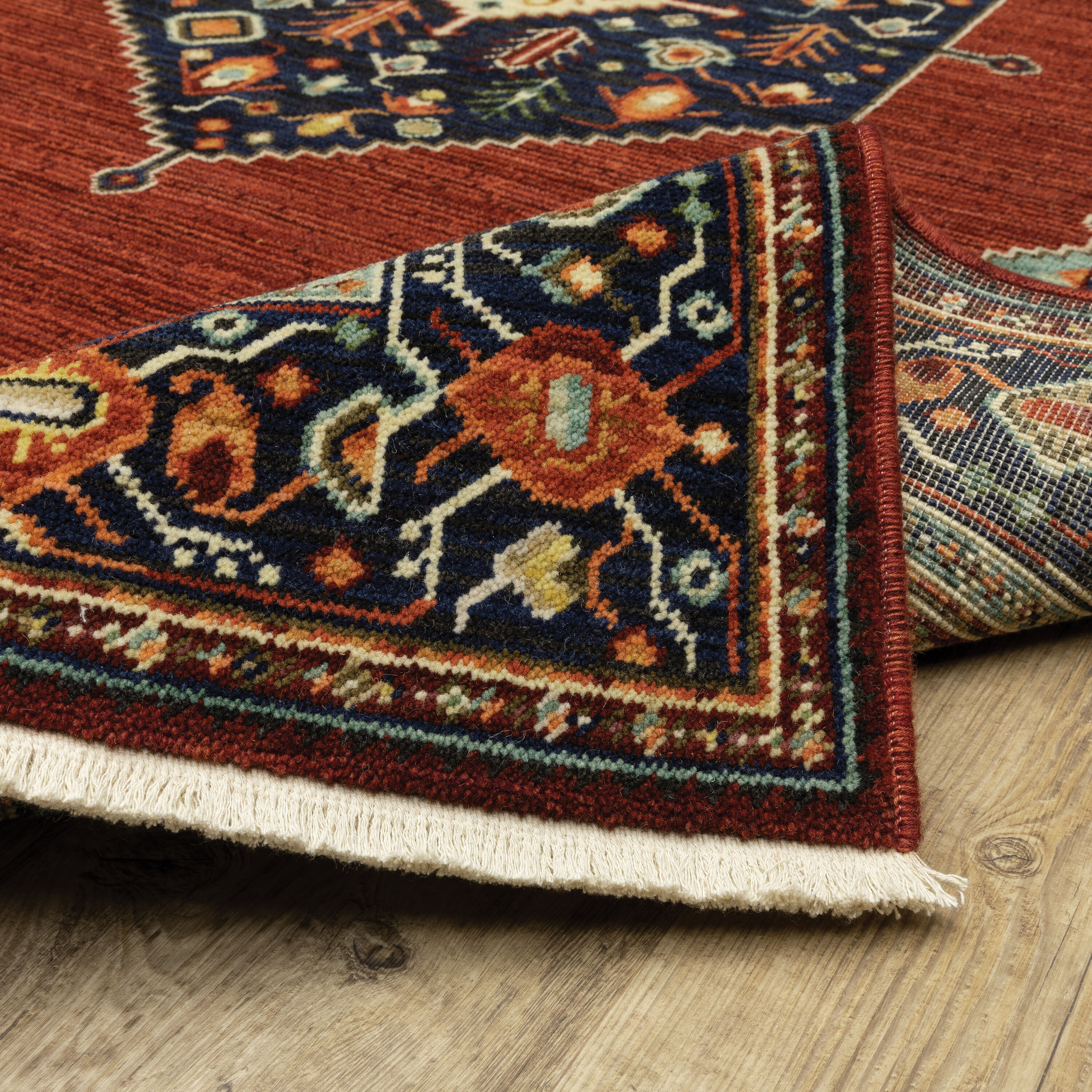 Shiloh Red Wool and Nylon Rectangular Bohemian Area Rug