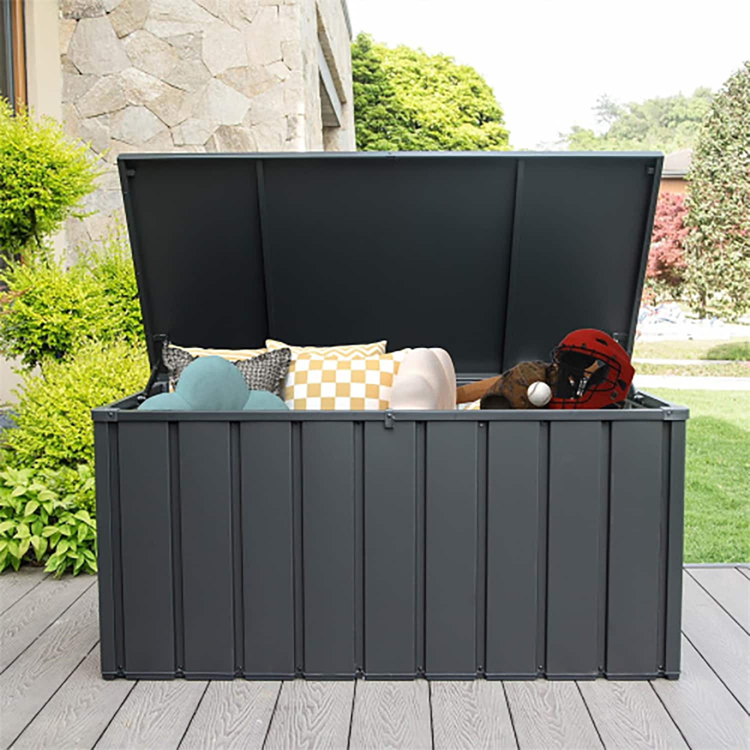 GZMR GZ-W1859DB33 Deck Box 49.41-in L x 29.57-in 150-Gallon Dark Gray Metal Deck Box