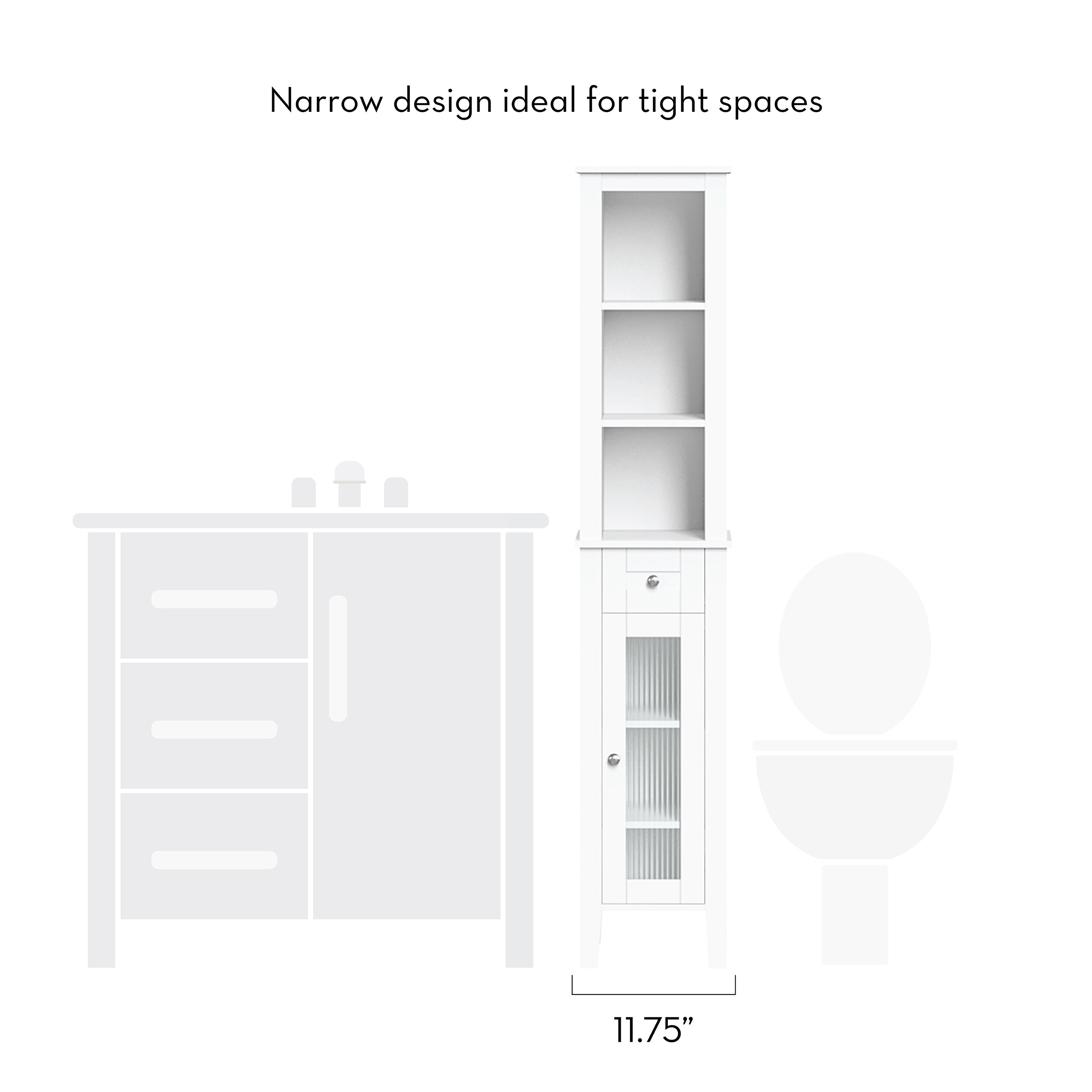 OakRidge Narrow Bathroom Storage Cabinet, White