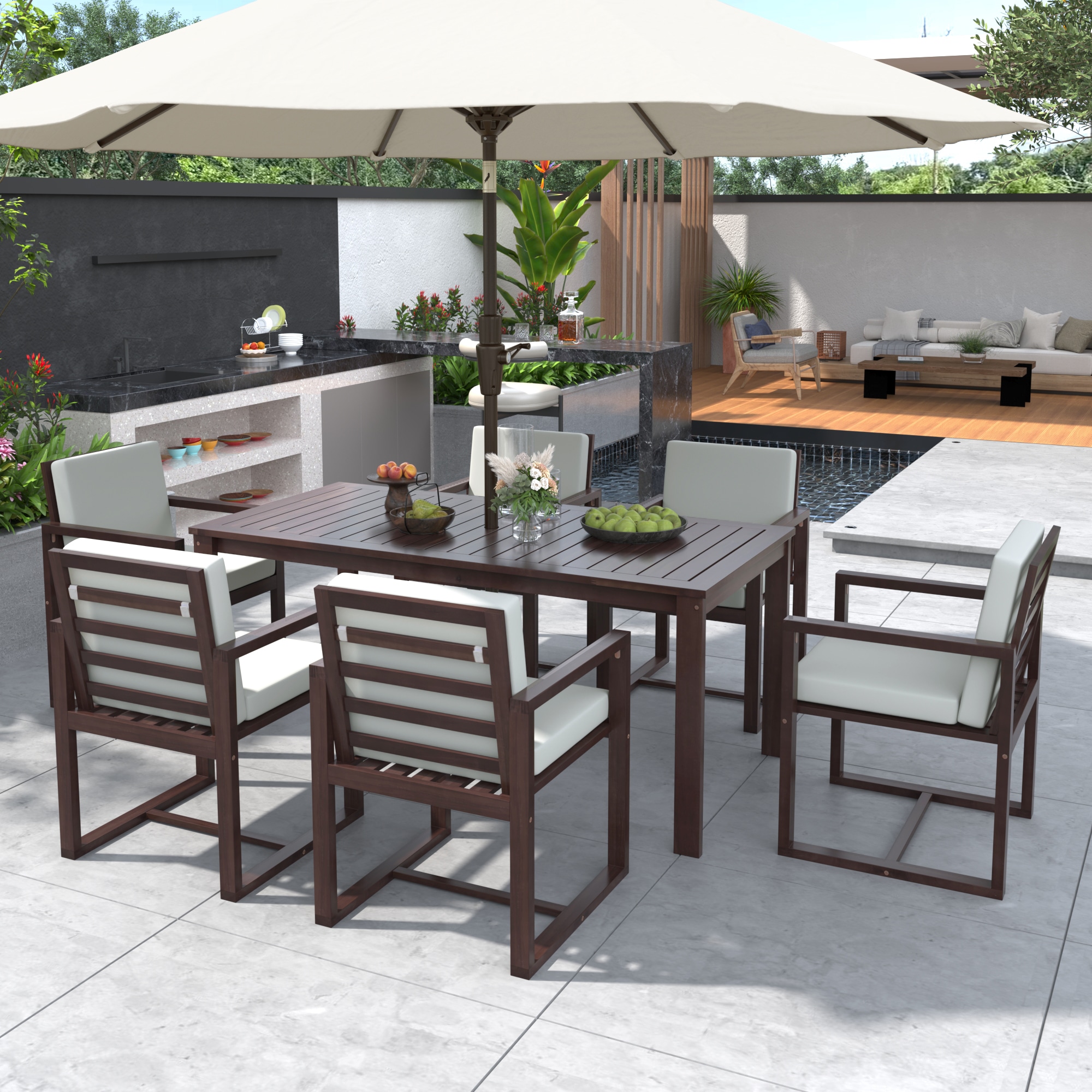 LOVMOR SF-L-N719Z000090D Patio Dining Set Outdoor Dining Table and Chair Set with and Removable Cushions for Patio