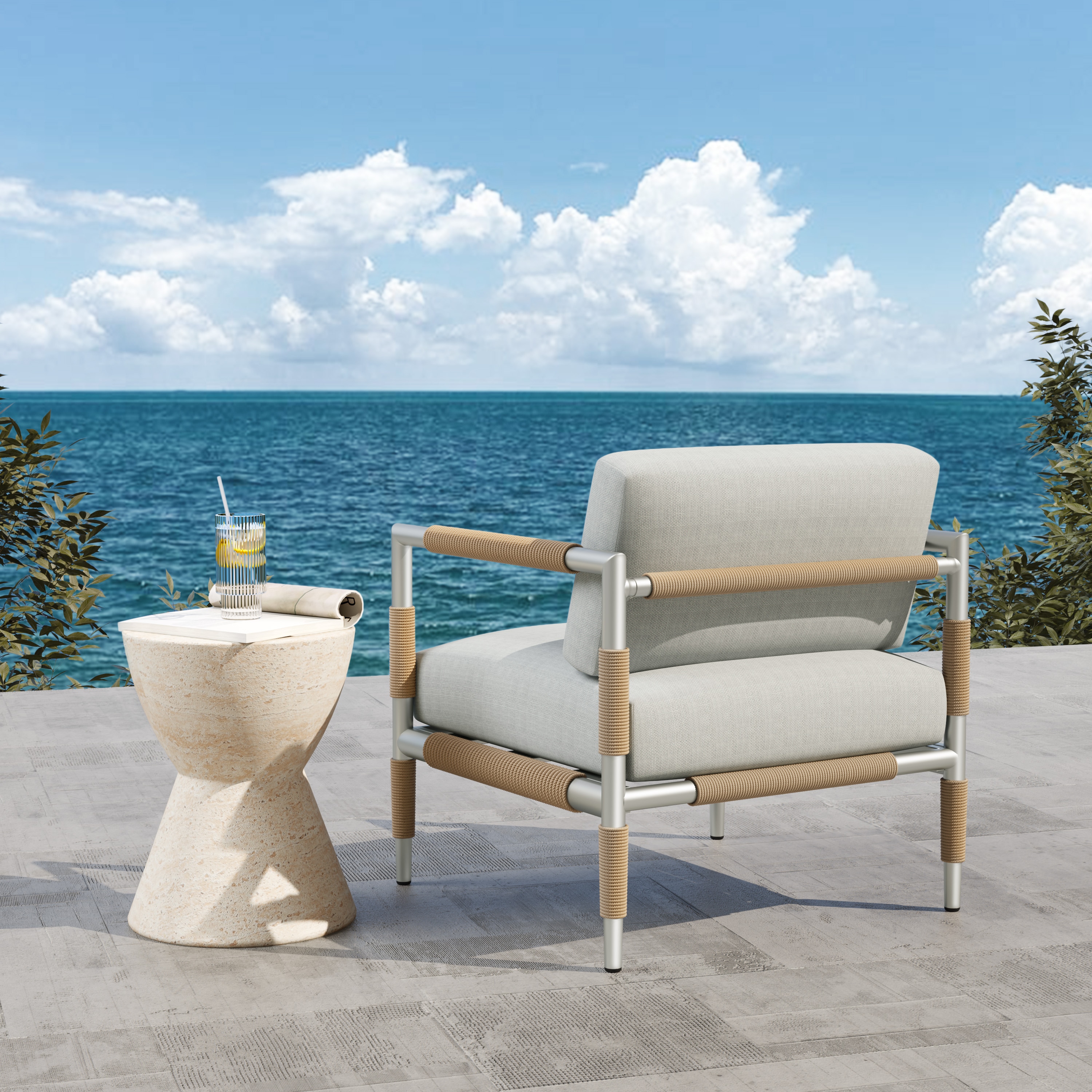 Christopher Knight Home Zefren Outdoor Patio Club Chair with Aluminum Rope Fabric Silver #320862