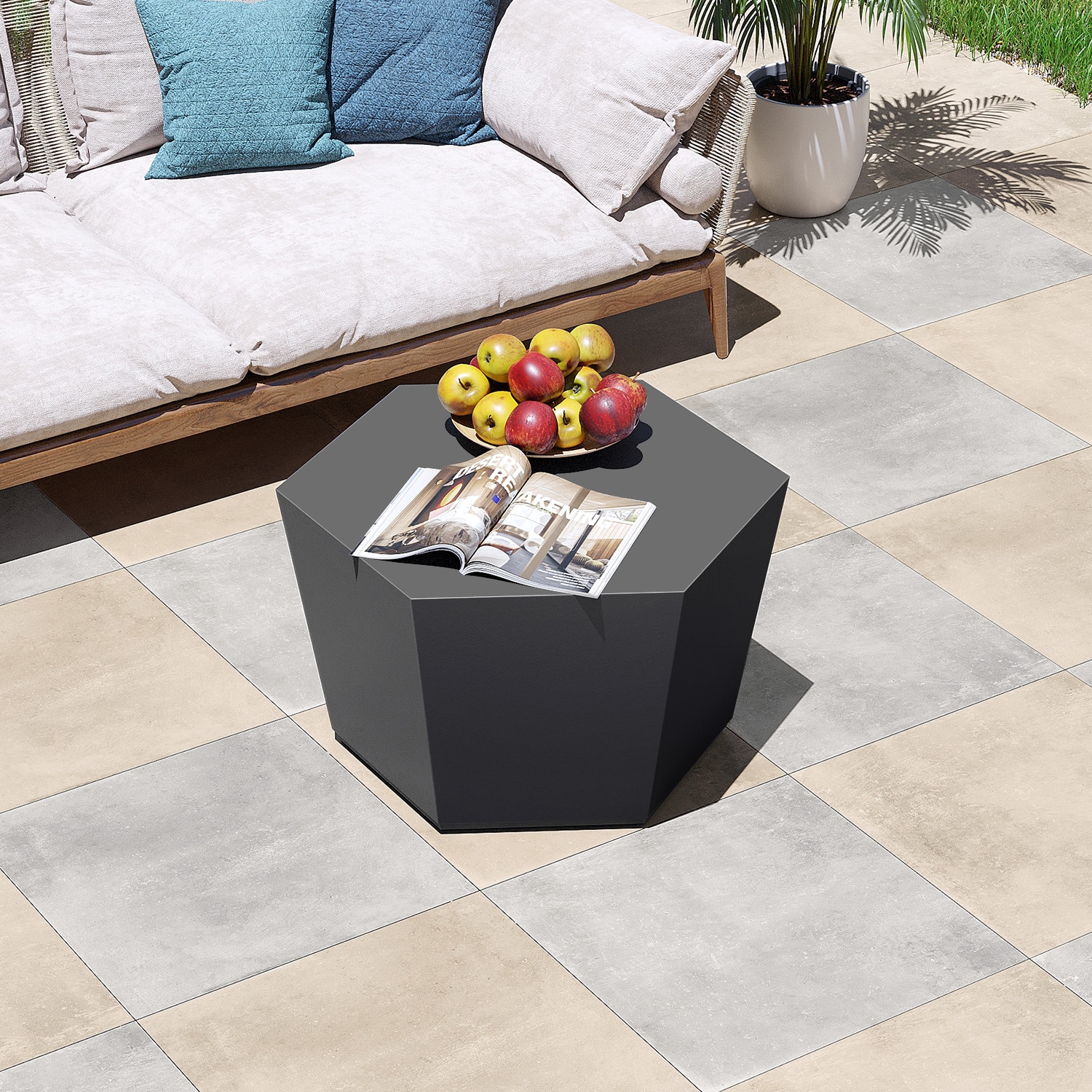 Patio Watcher LS-T28M-6BX-KCH Magnesium Oxide Coffee Table Hexagon Extendable Outdoor Coffee 24.2-in W x 28-in L