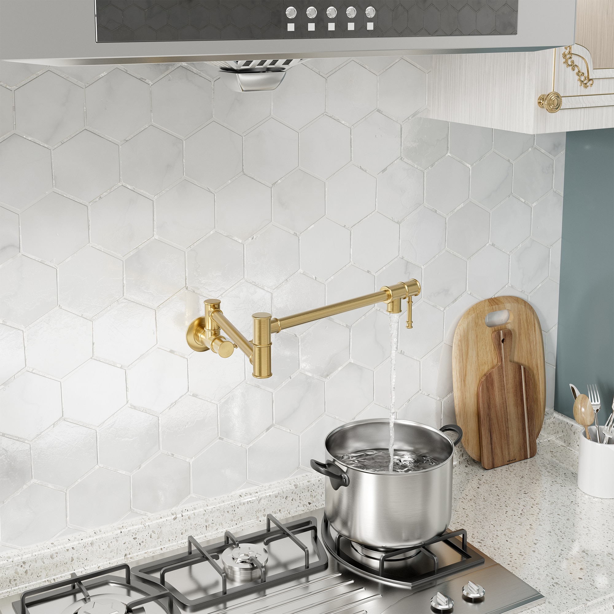 CASAINC CA-D4183-BN Brushed Gold Double Handle Wall-mount Pot Filler Kitchen Faucet