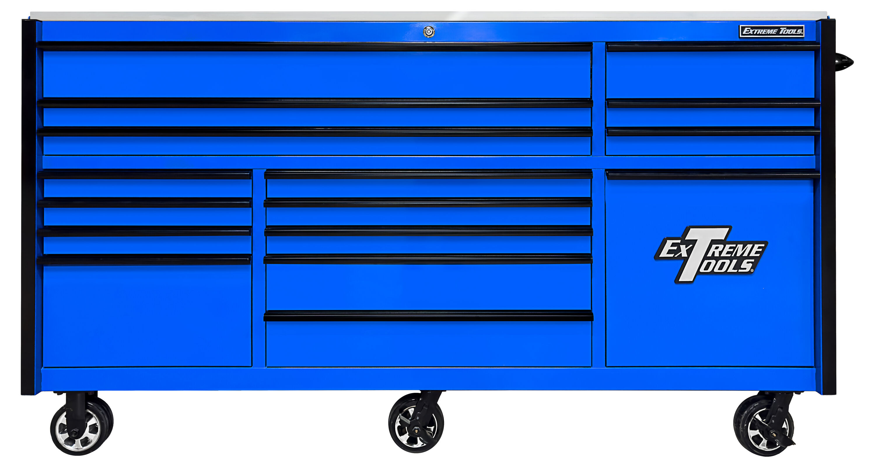 Extreme Tools RXQ843016RCBLBK RX Series 82-in W x 47.32-in H 16 -Drawer Steel Rolling Tool Cabinet ( Blue Gloss Powder Coat )