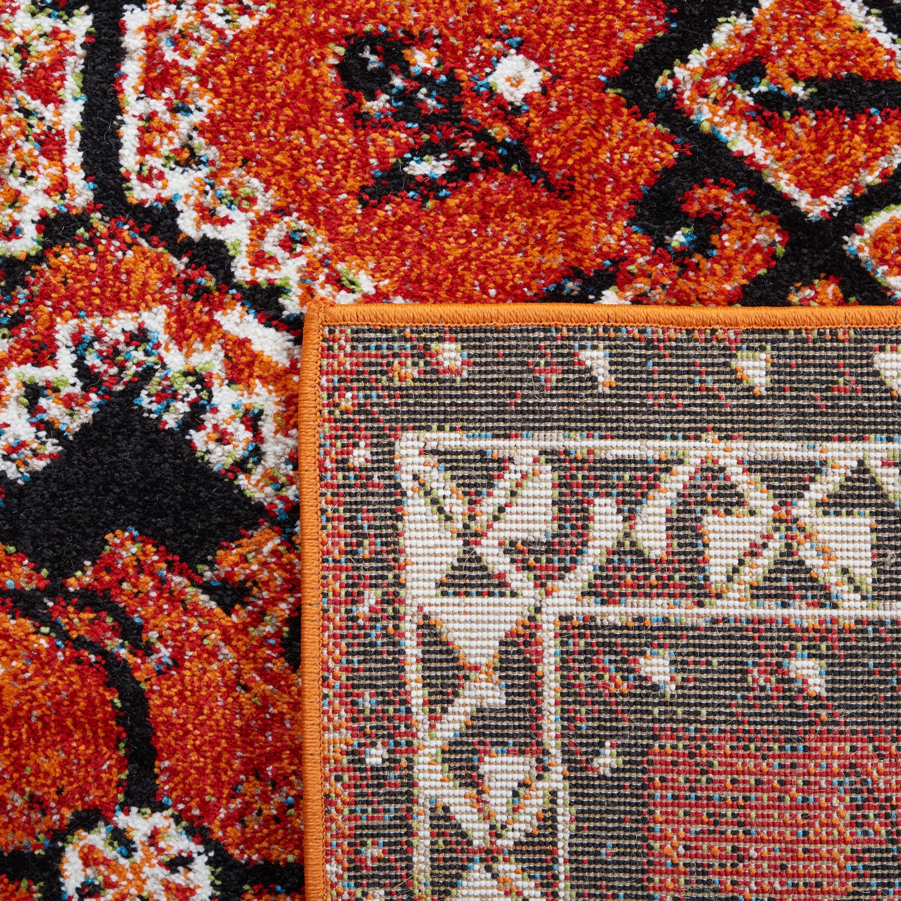 Vintage Hamadan Orange and Red Synthetic Runner Rug