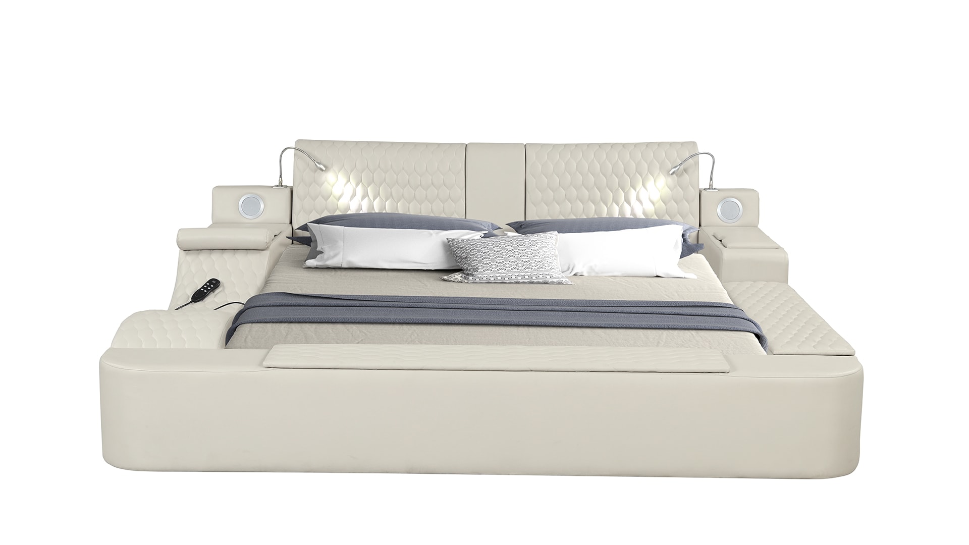 Galaxy 698781083925 Beige King Wood Panel Bed with Storage