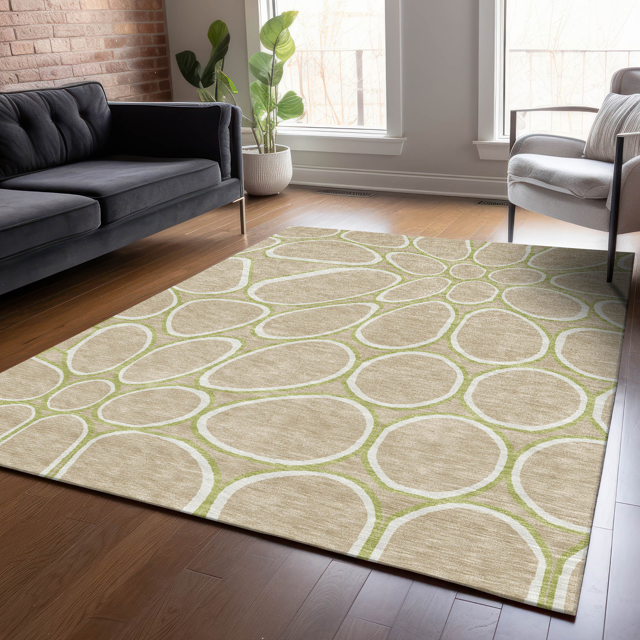 Addison Rugs ACN1041TA30X46 Chantille ACN1041TA 2 x 3 (ft) Polyester Tan Rectangular Indoor/Outdoor Geometric Machine washable Area rug