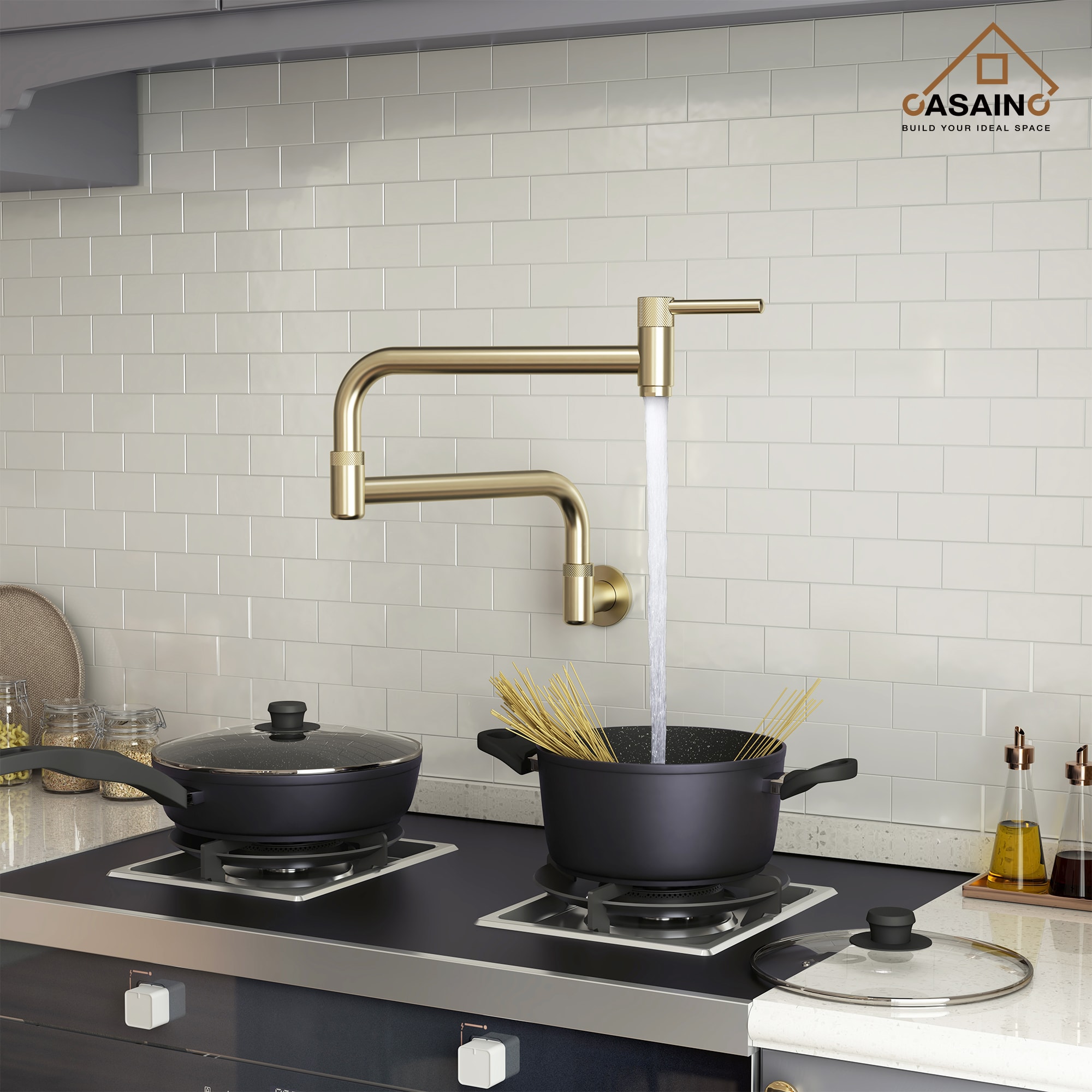 CASAINC CA-C3467-BG Brushed Gold Single Handle Wall-mount Pot Filler Kitchen Faucet