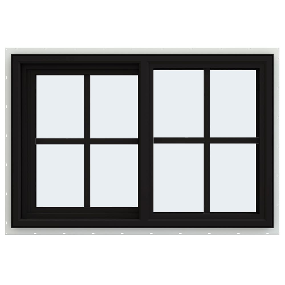 JELD-WEN LOWOLJW234900107 FiniShield V-4500 35-1/2-in x 23-1/2-in Black Exterior White Interior Left-Handed Vinyl Sliding Window Annealed Glass with Grids (Full Screen Included)