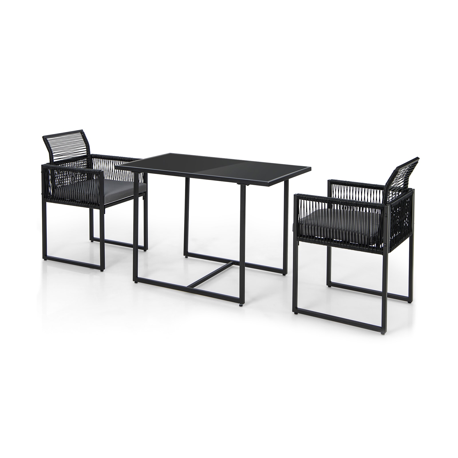 Volenca - 3-Piece Wicker Outdoor Bistro Dining Set with Tempered Glass Table and 2 Folding Backre...
