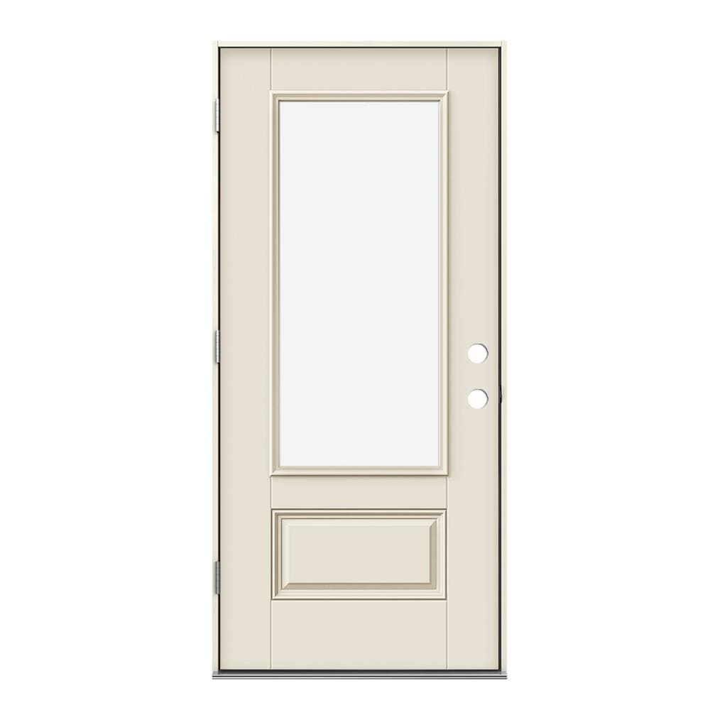 JELD-WEN LOWOLJW230900042 36-in x 80-in x 4-9/16-in Fiberglass 3/4 lite Right-hand outswing Primed White Prehung Front Door Insulating core