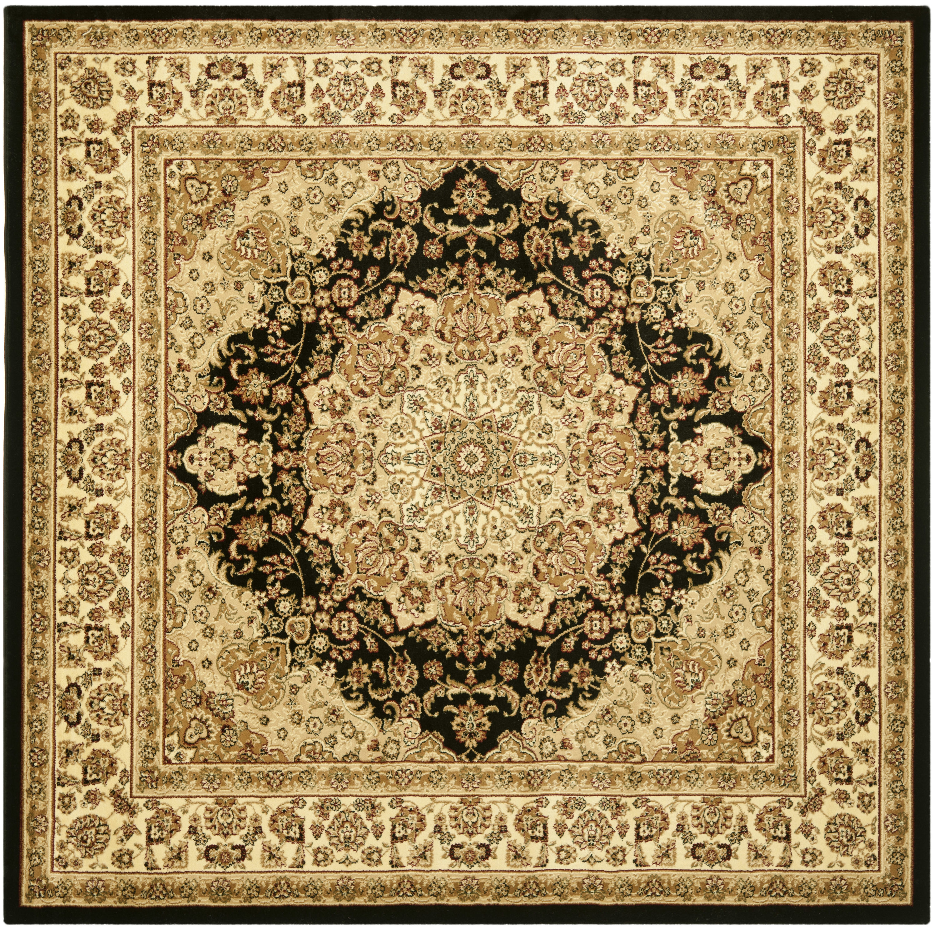 Safavieh LNH222A-8SQ Lyndhurst Nain 8 x 8 (ft) Loomed Polypropylene Black/Ivory Square Indoor Floral/Botanical Oriental Area rug