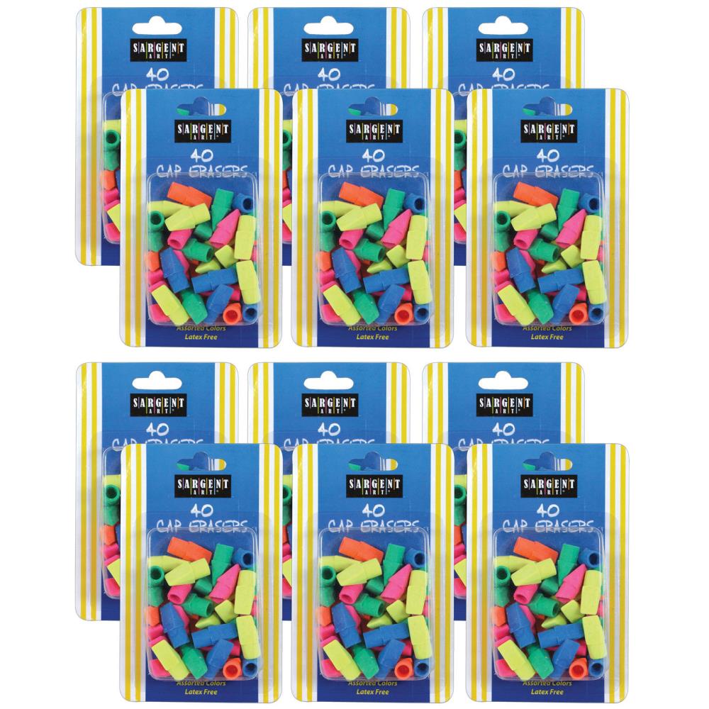 Pencil Top Erasers Bright Assorted Colors Pack of 40 