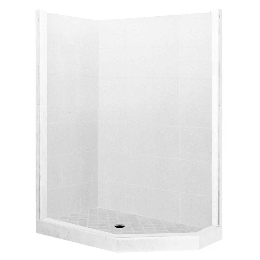 Natural Buff Corner Shower Enclosure Kit with Subway Black Accent