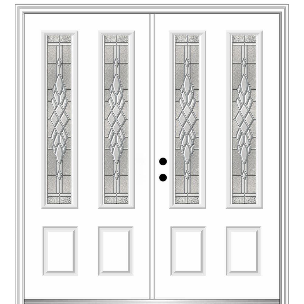 MMI DOOR ZZ365625R 72-in x 80-in x 4-9/16-in Fiberglass Twin lite Right-hand inswing Brilliant White Painted Prehung Double Front Door with Brickmould Insulating core