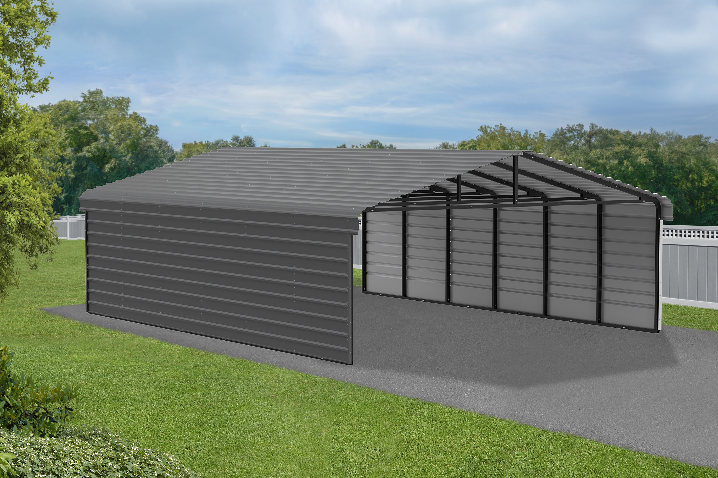 Arrow 20' x 29' x 7' Charcoal Steel Carport with Enclosure