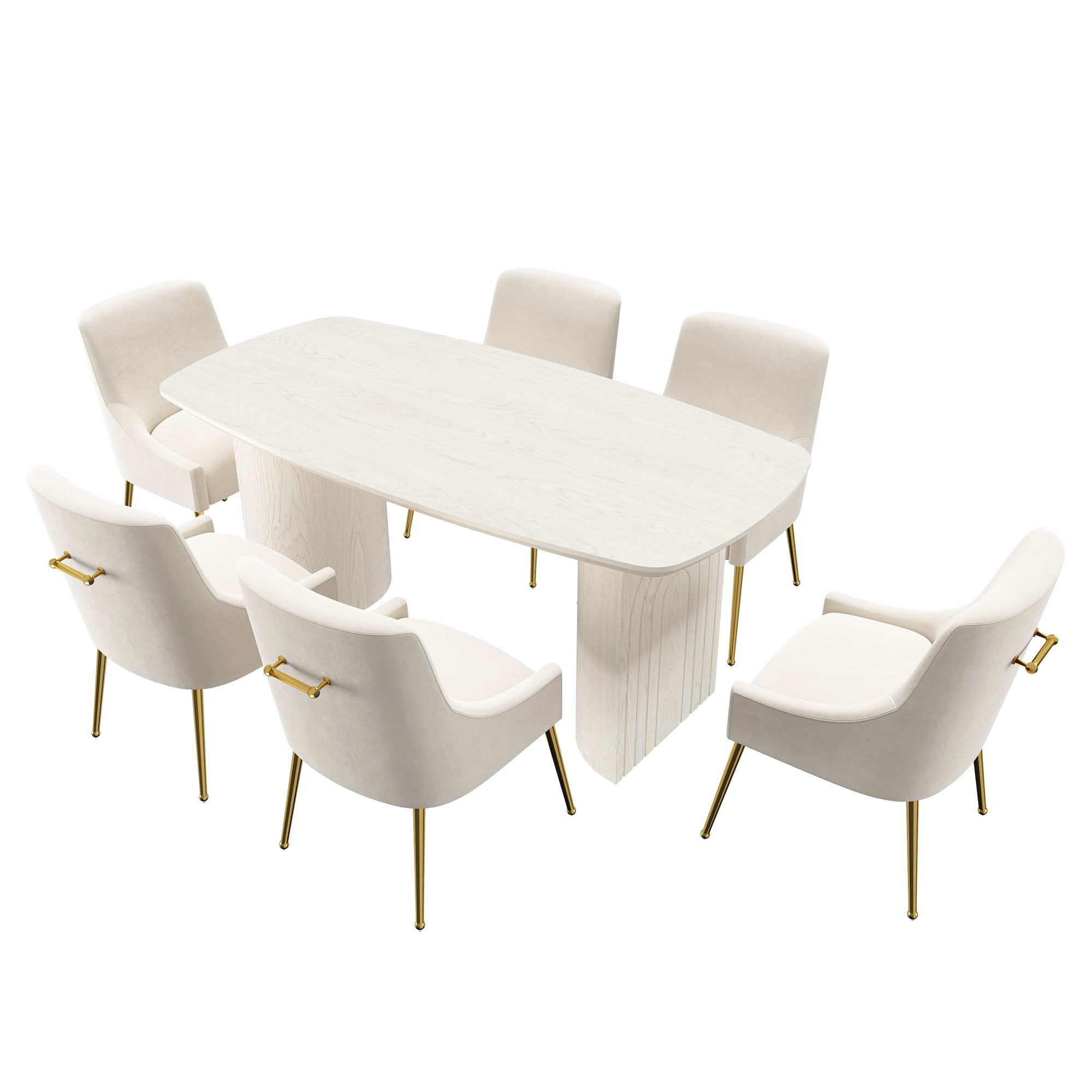 Clihome CL-1660A700BE Beige Chair/White Table Contemporary/Modern Dining Room Set with Rectangular Table ( Seats 6 )