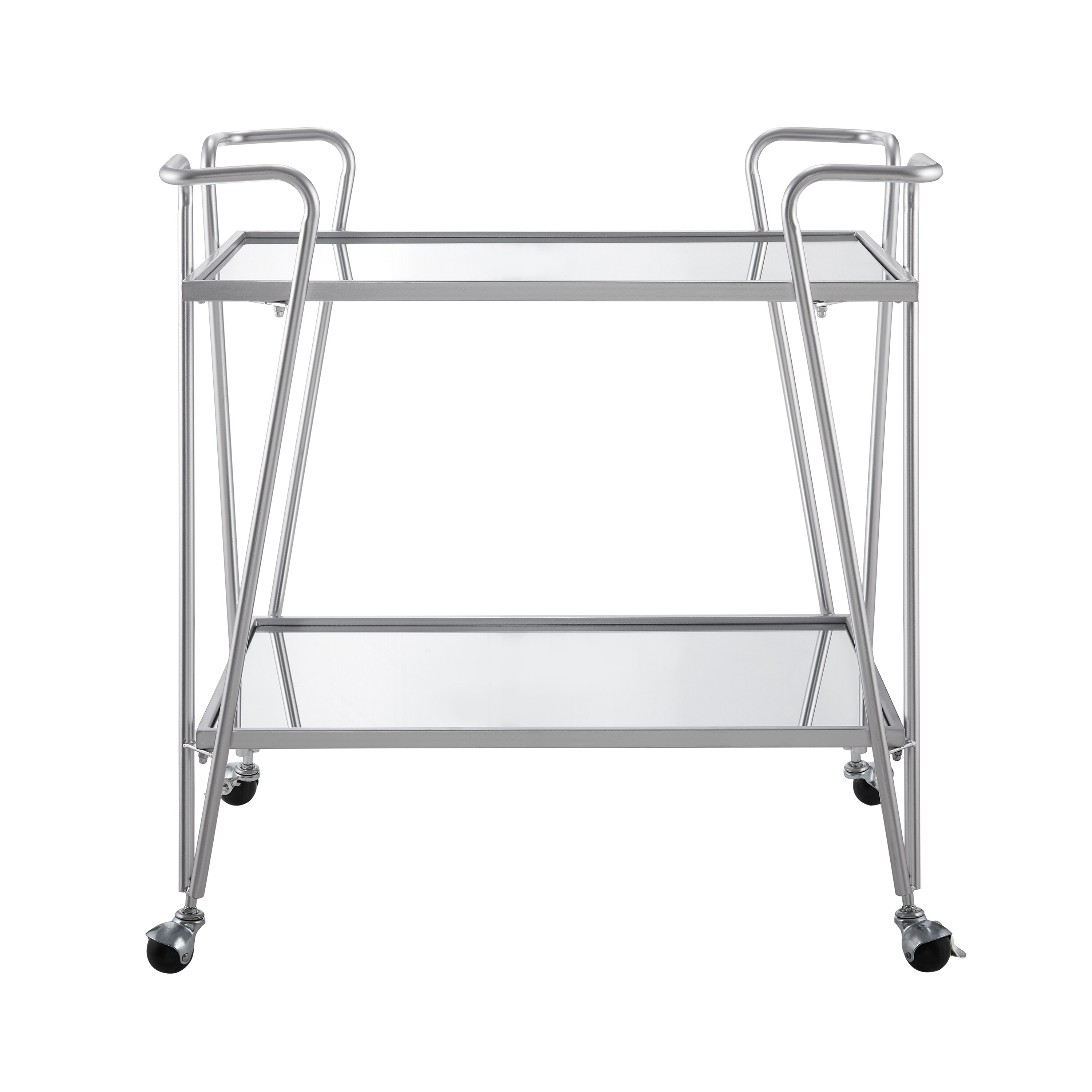 Mid-Century Modern Silver Mirrored Rectangular Bar Cart with Storage