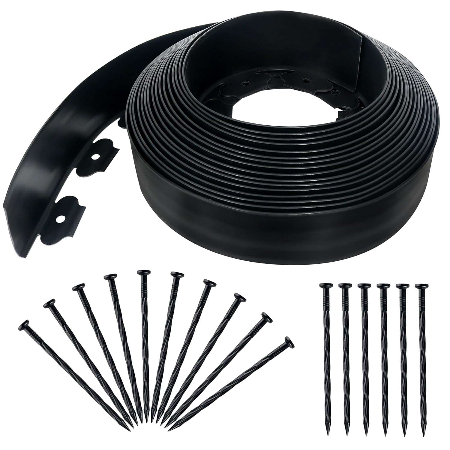 CJGQ 3.15 In x 50 Ft Black Flexible Plastic Landscape Edging with 75 Anchoring Spikes for Garden Beds Pathways and Lawn Borders