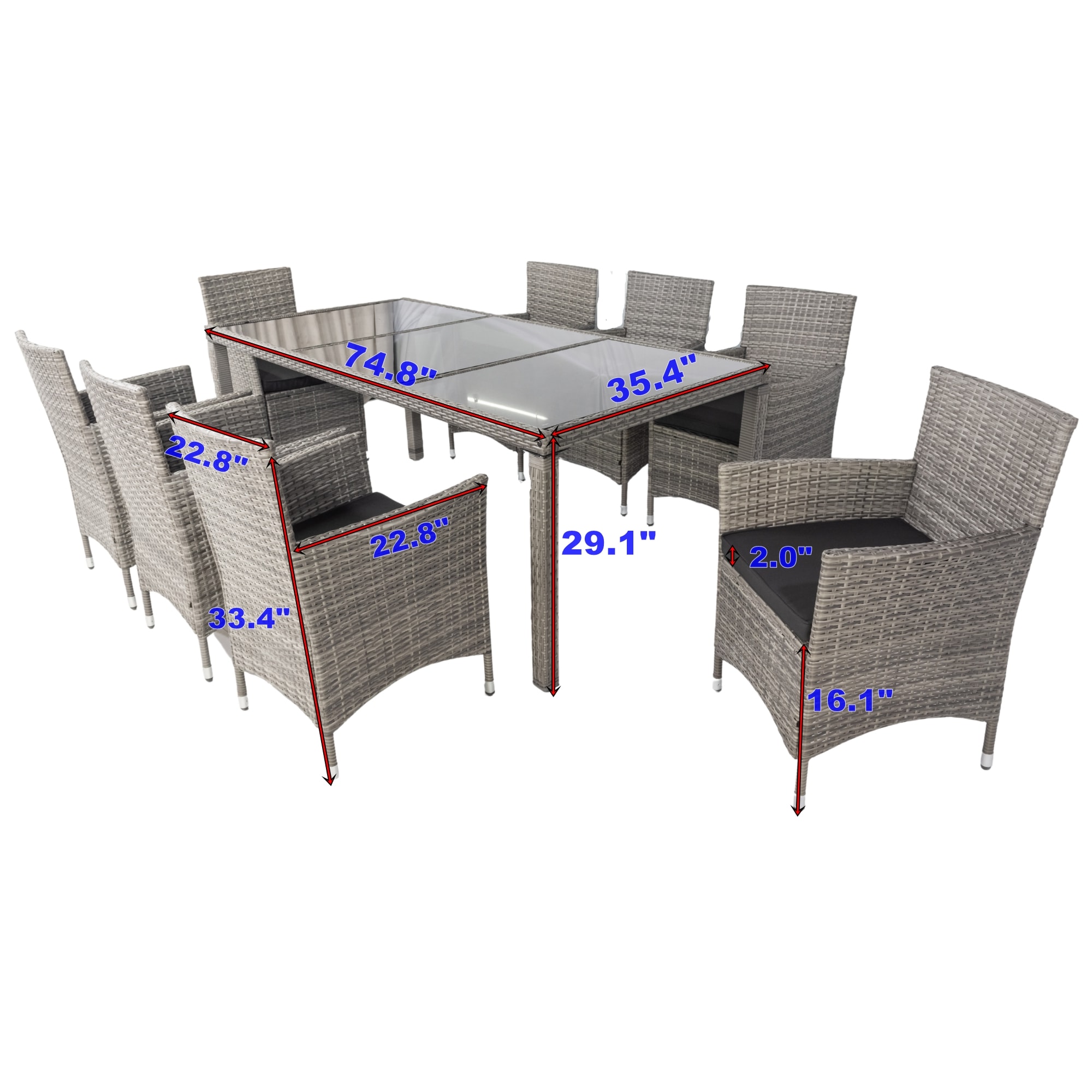 Damerin N7CS36 9 -Piece Rattan Patio Conversation Set Cushions