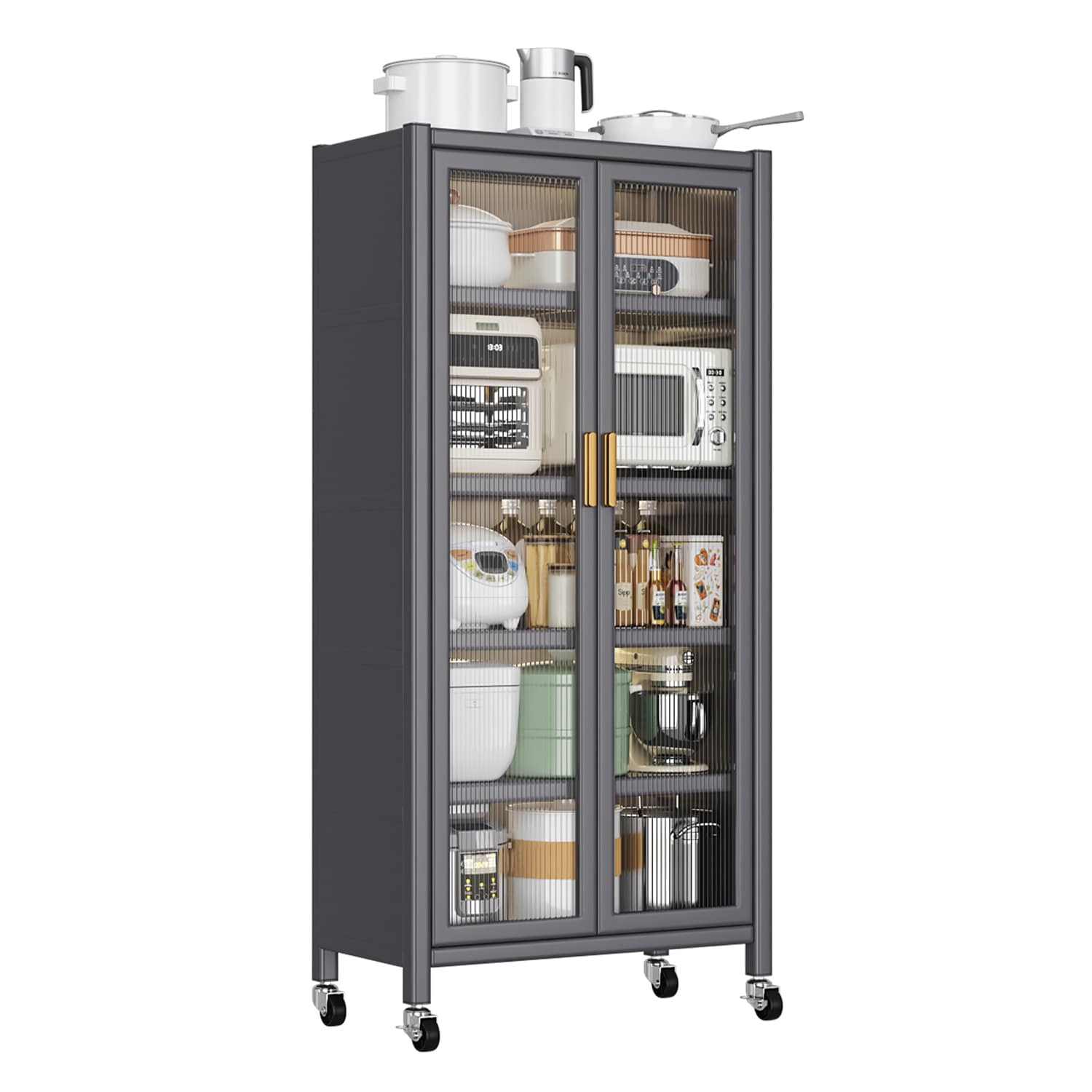 GZMR GZ-W805 Open-door shelving Floor-to-ceiling Kitchen Storage Contemporary/Modern Gray Metal Kitchen hutch