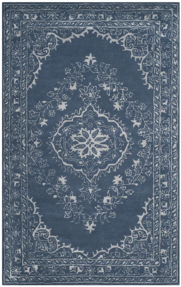 Safavieh GLM533B-5 Glamour Juno 5 x 8 (ft) Tufted Synthetic Blue Rectangular Indoor Floral/Botanical Vintage Area rug