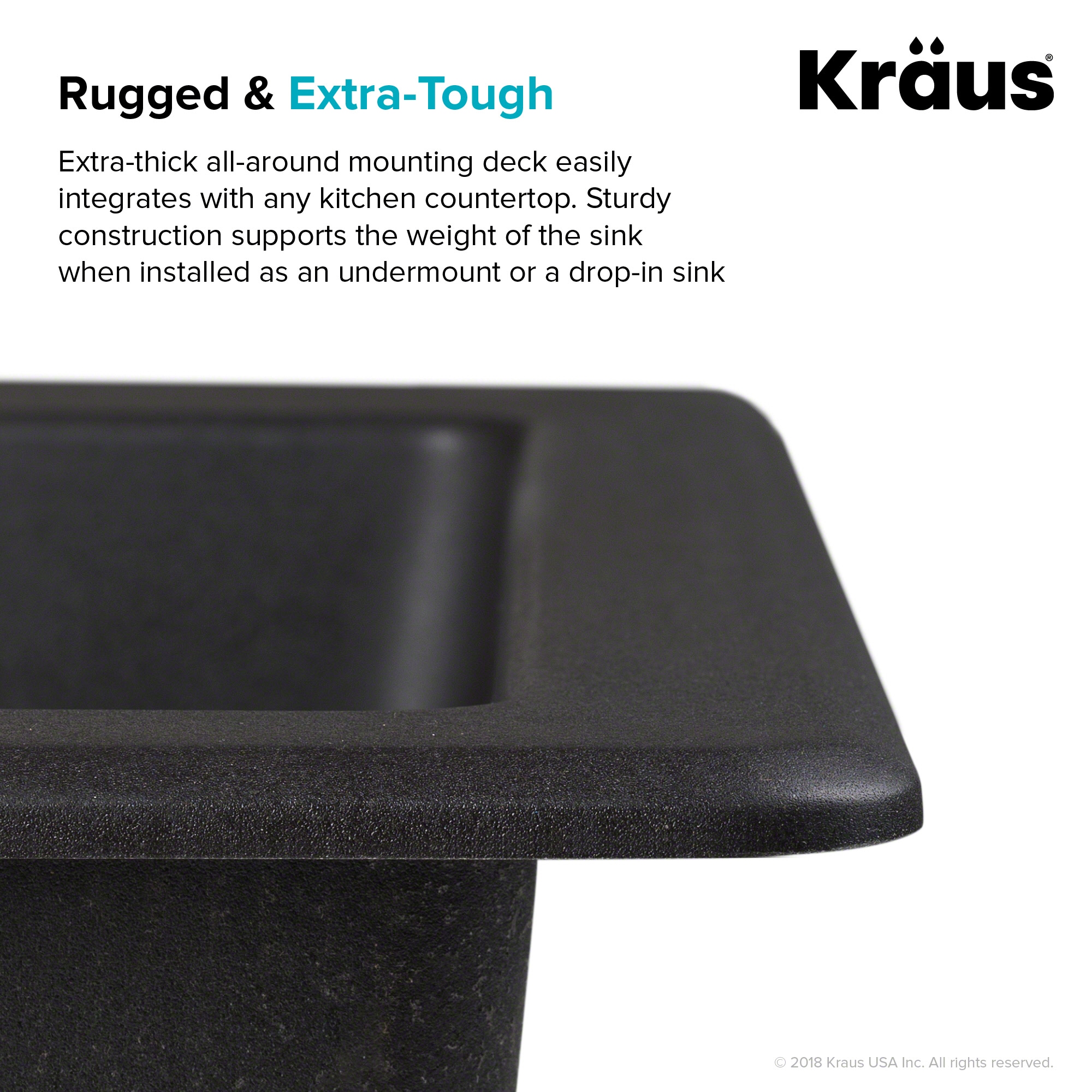 Kraus Quarza Dual-mount 33-in x 22-in Black Granite Double Offset