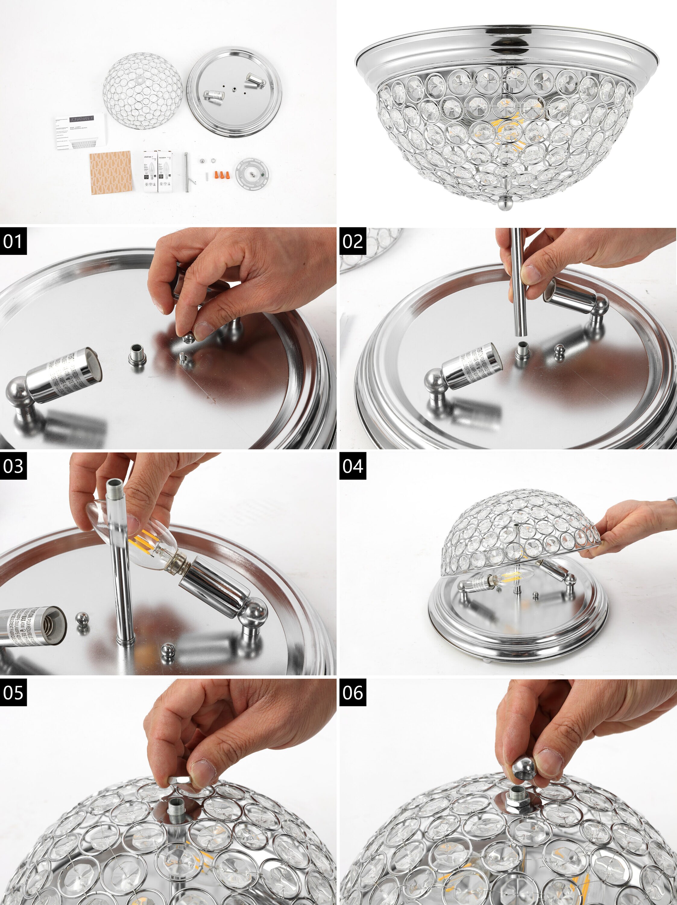12" Clear Crystal and Chrome LED Flush Mount Light