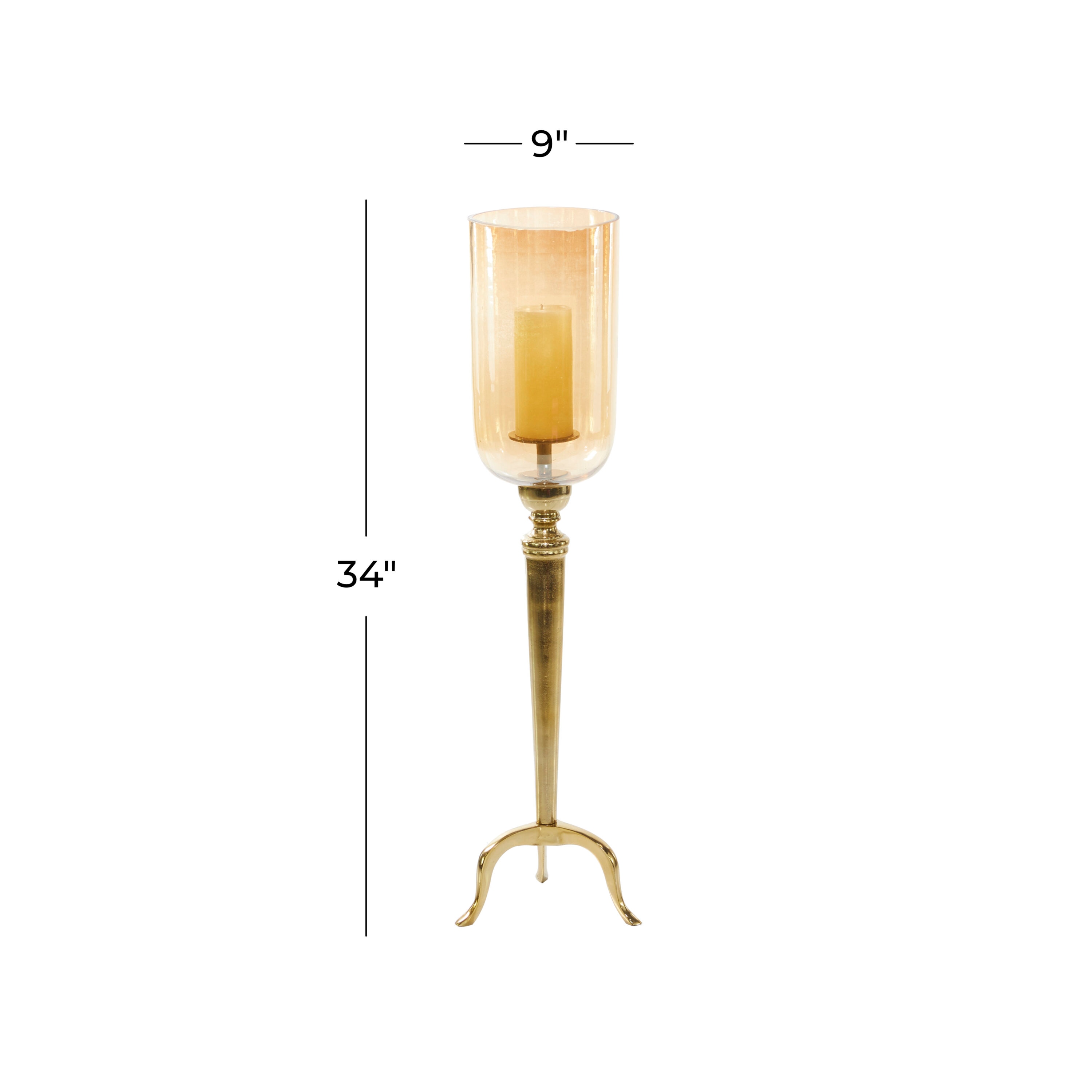 Elegant Gold Aluminum 34" Hurricane Candle Lantern with Glass