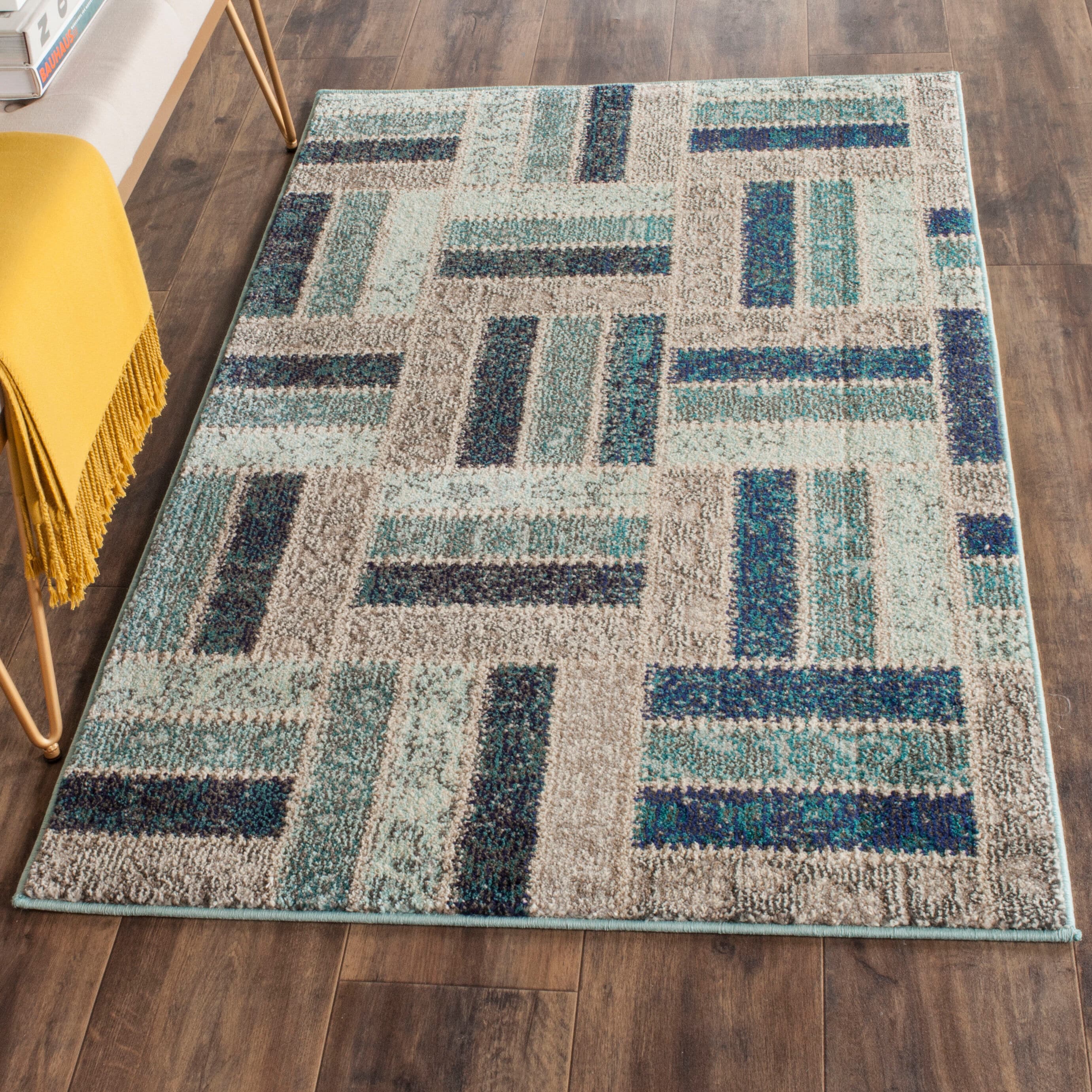 Safavieh MNC214E-3 Monaco Dobby 3 x 5 (ft) Loomed Polypropylene Gray/Blue Rectangular Indoor Geometric Mid-Century Modern Throw rug