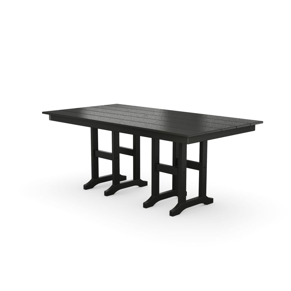 Black 74" Outdoor Farmhouse Dining Table with Plank Top
