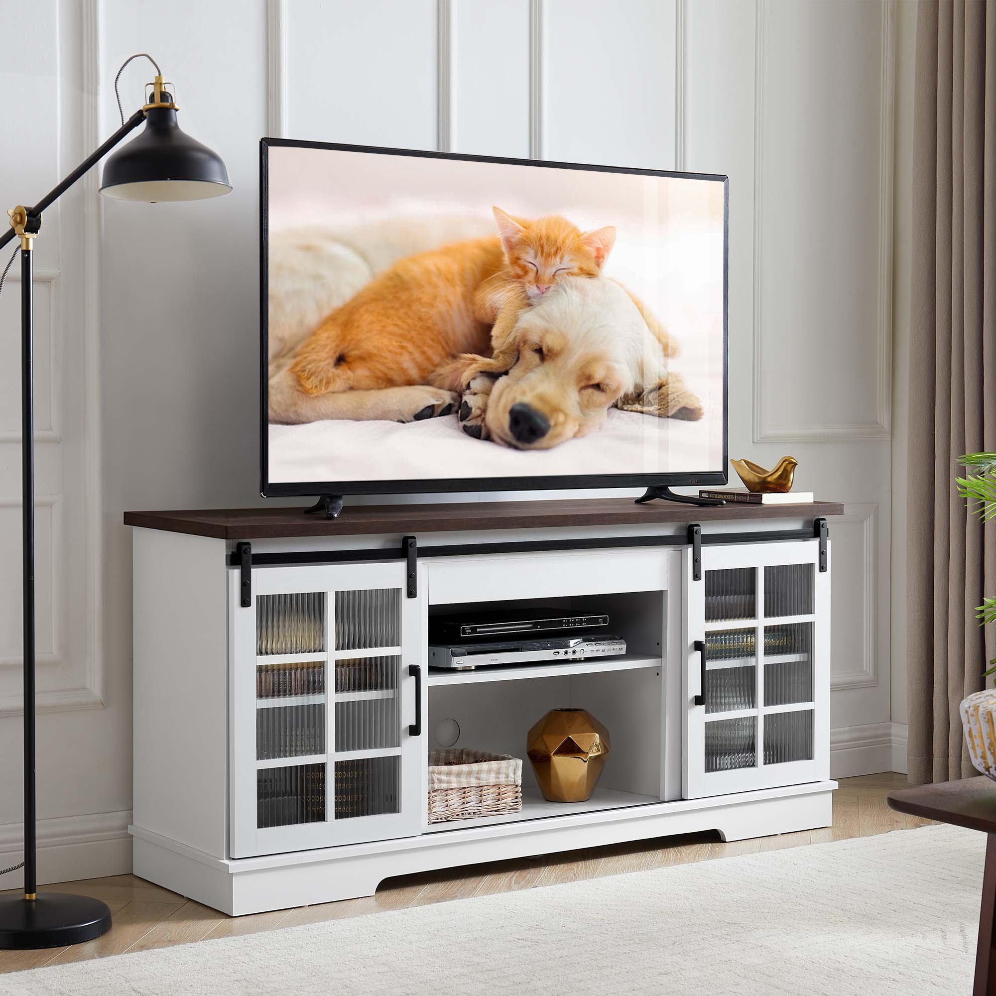 Sunrinx MG67-16-DSG Modern/Contemporary White TV stand Integrated TV Mount ( Accommodates TVs up to 65-in )