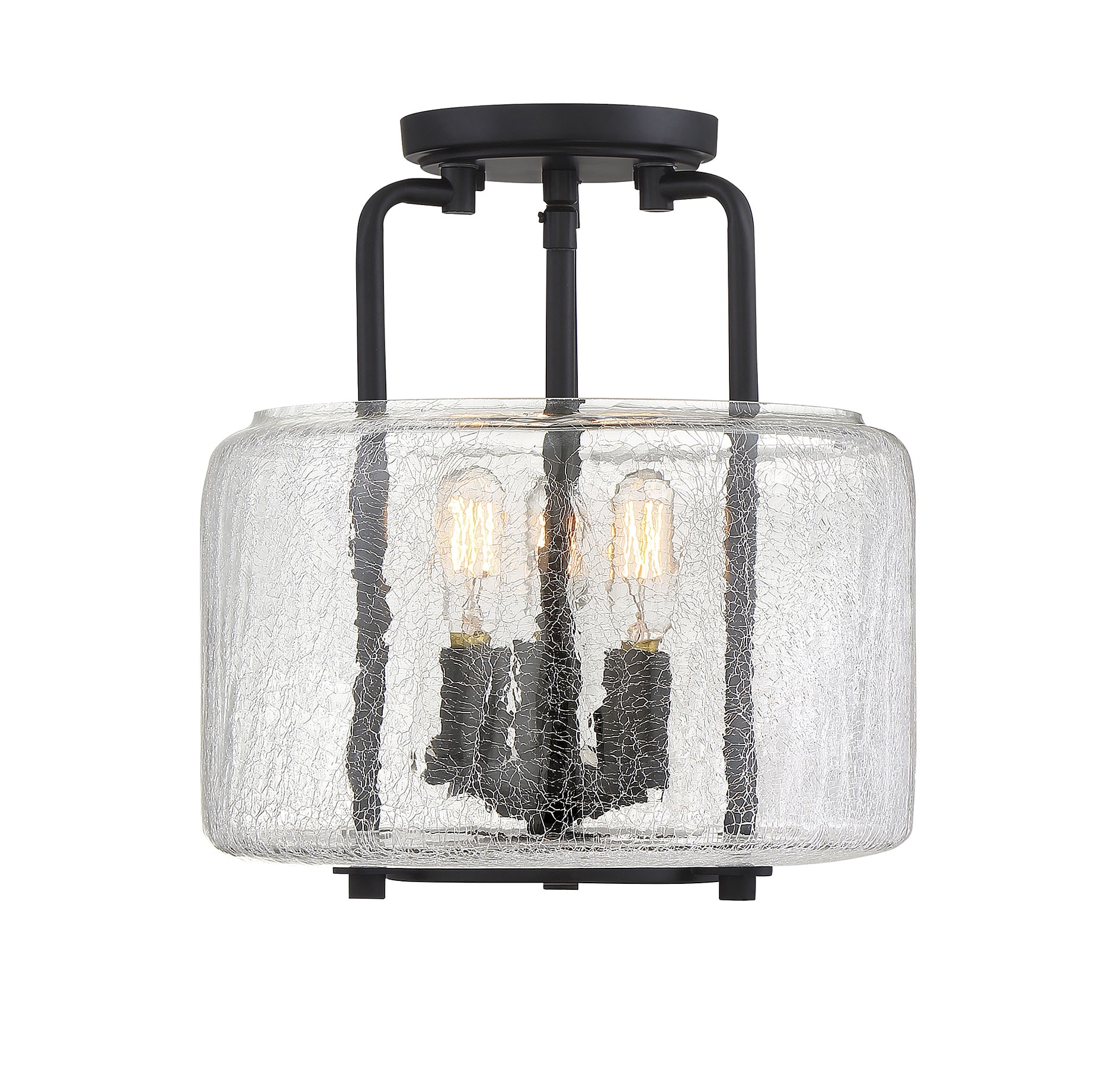 Avalon Transitional 3-Light Nickel & Glass Semi-Flush Mount in Black