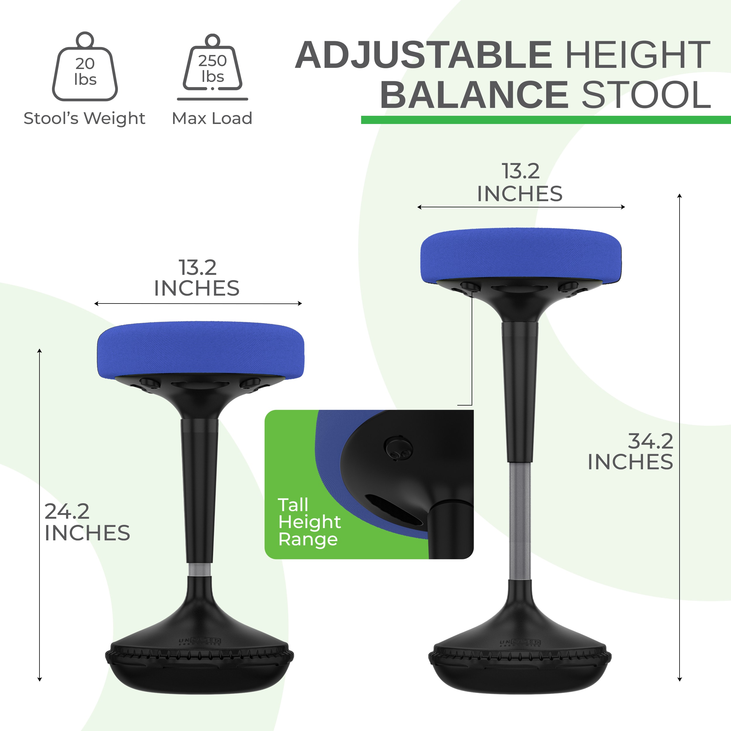 Adjustable Blue Saddle-Style Swivel Office Stool in Wood & Metal