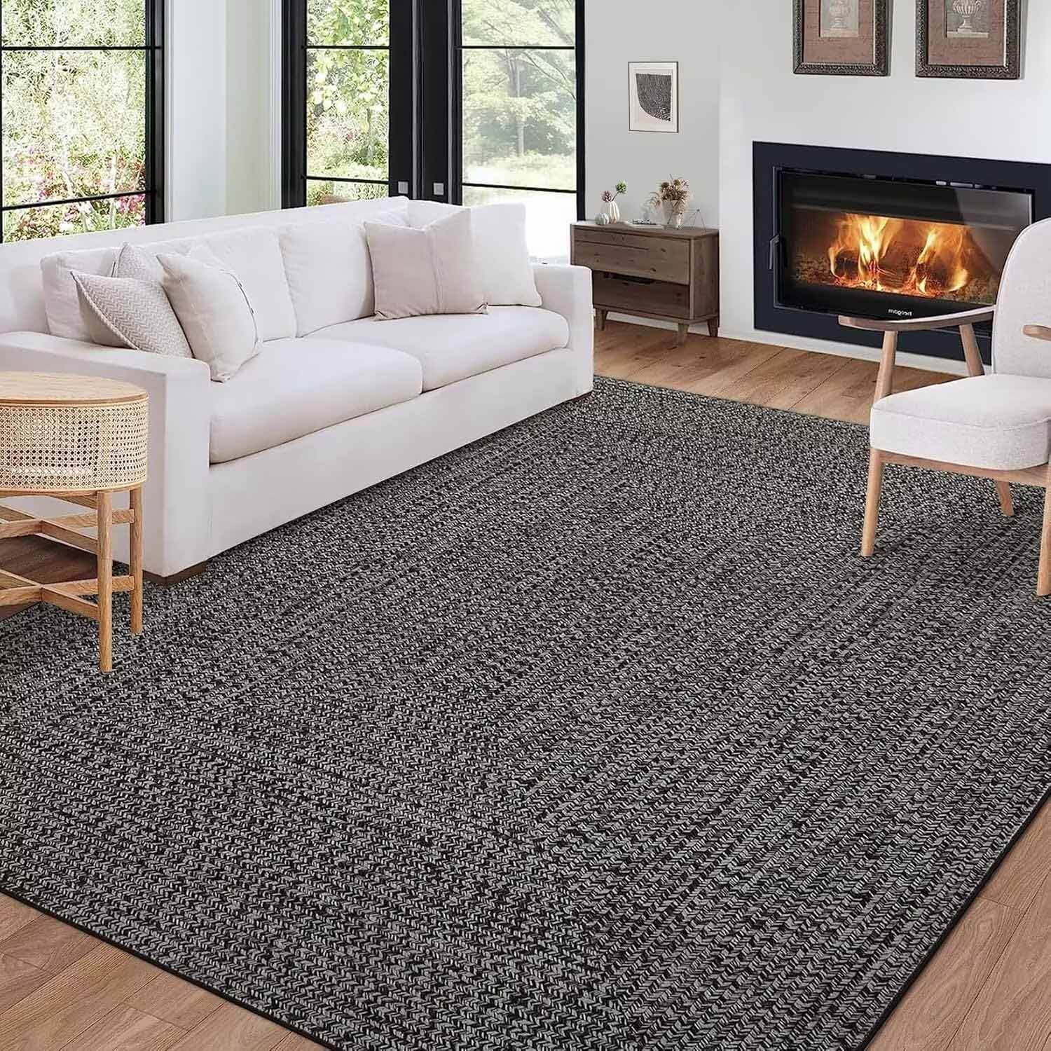 Garvee YXY-LO-PHO-16JHVNSN 8 x 10 (ft) Loomed Polyester Gray/Black Rectangular Indoor Solid Mid-Century Modern Machine washable Area rug