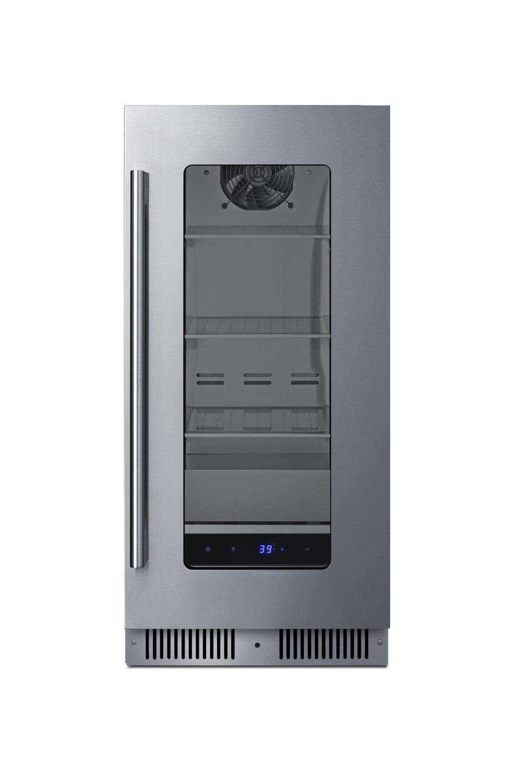 Summit Appliance SDHG1533 14.75-Inches W 80 -Can Capacity Seamless stainless steel trimmed glass door Undercounter Indoor Beverage Refrigerator with Glass Door