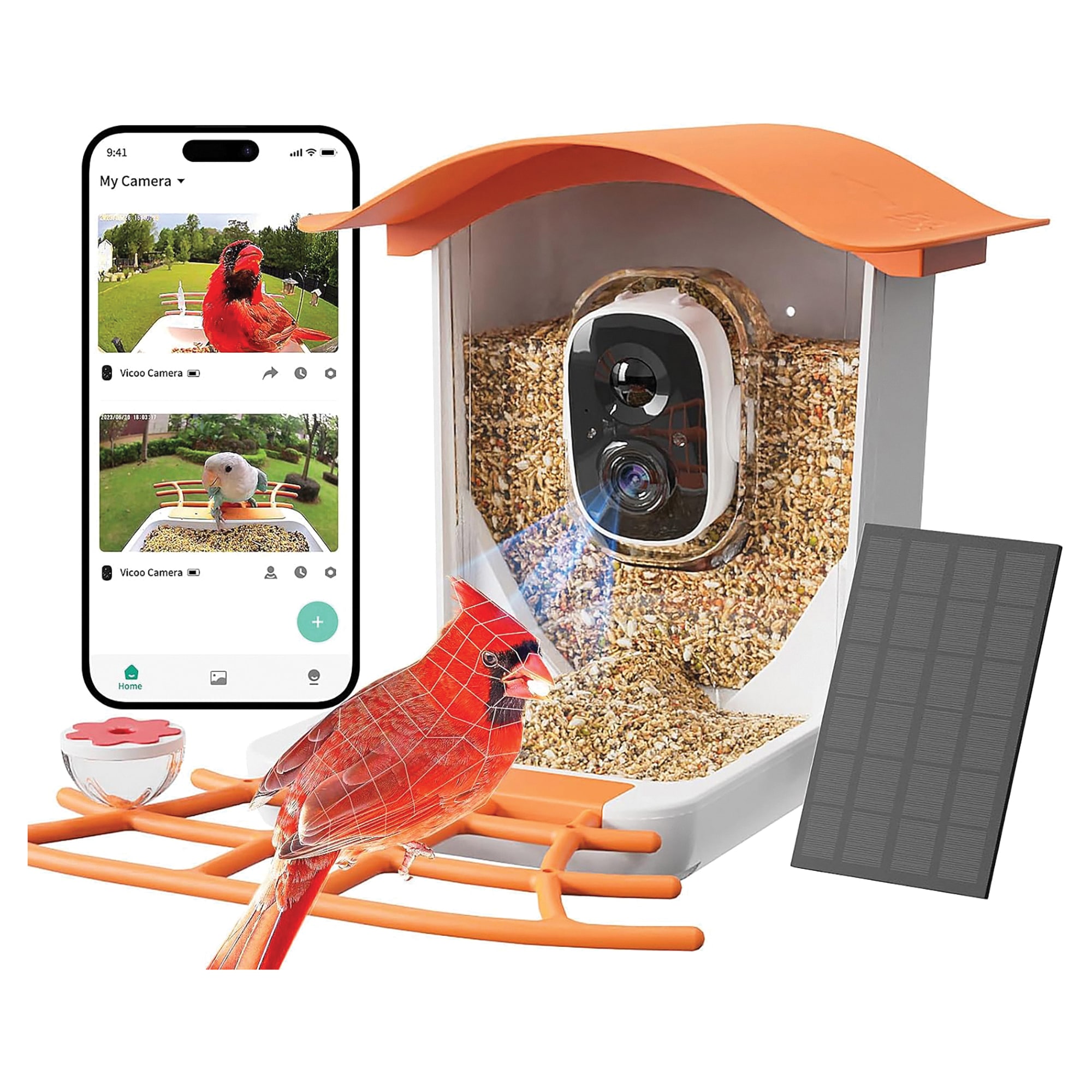 Mango Tango Awning Orange Plastic Smart Bird Feeder with Camera