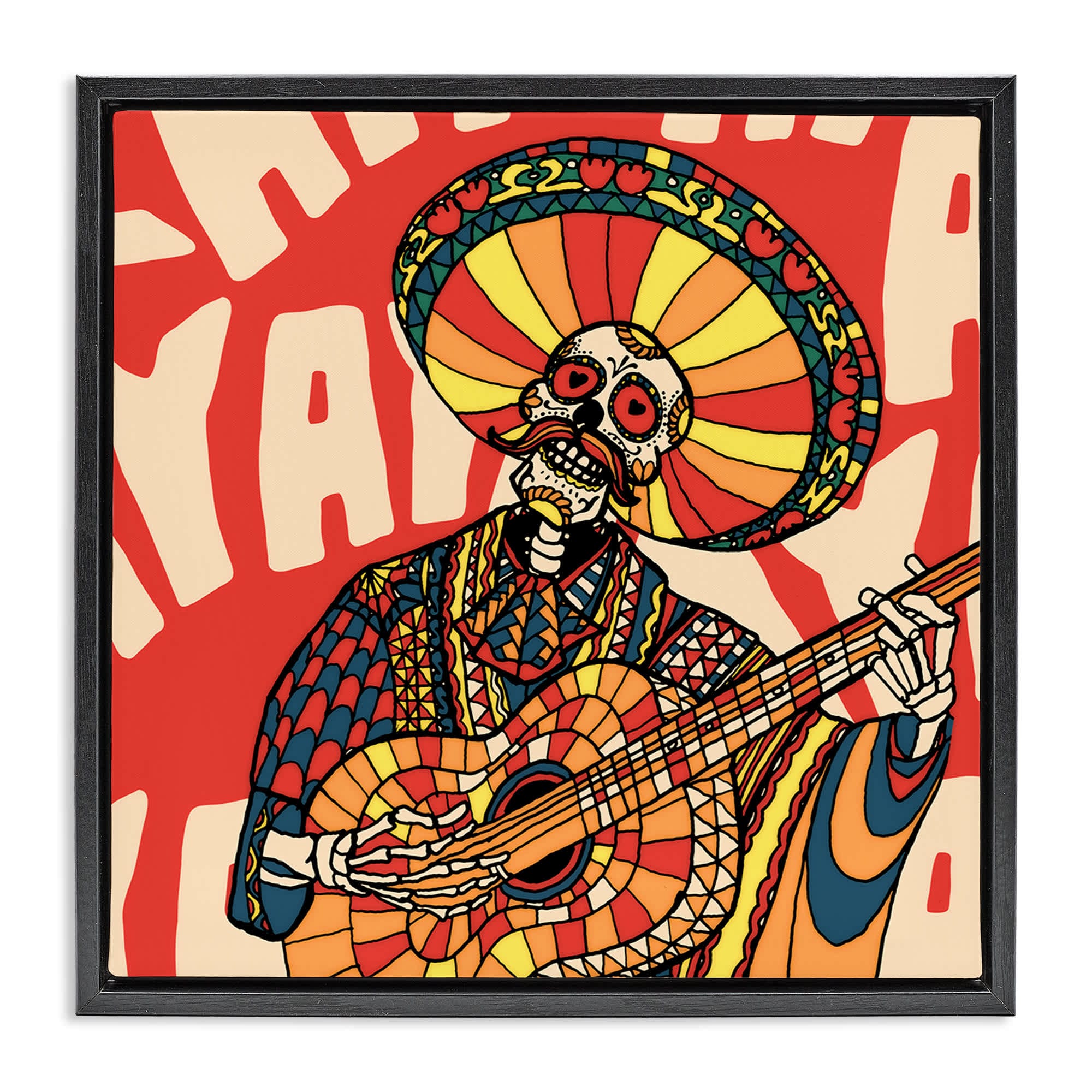 Stupell Industries BT-312-FFB-17X17 Day Of Dead Guitarist Skeleton Black Framed Floater Canvas Wall Art By Ali Gulec 18 x 18