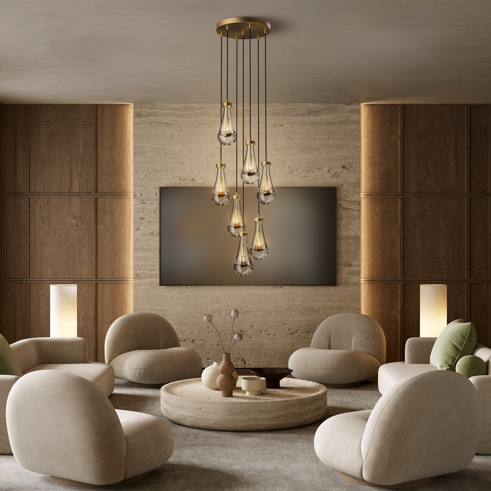 Kviflon 7 Lights Gold Raindrop Solid Thick Glass Pendant light