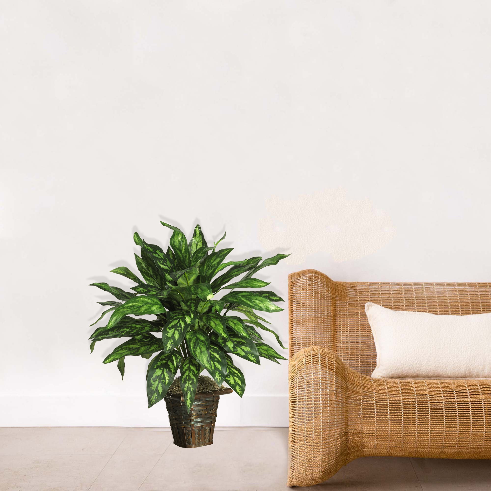 Elegant Outdoor Silk Green Plant in a Wicker Basket
