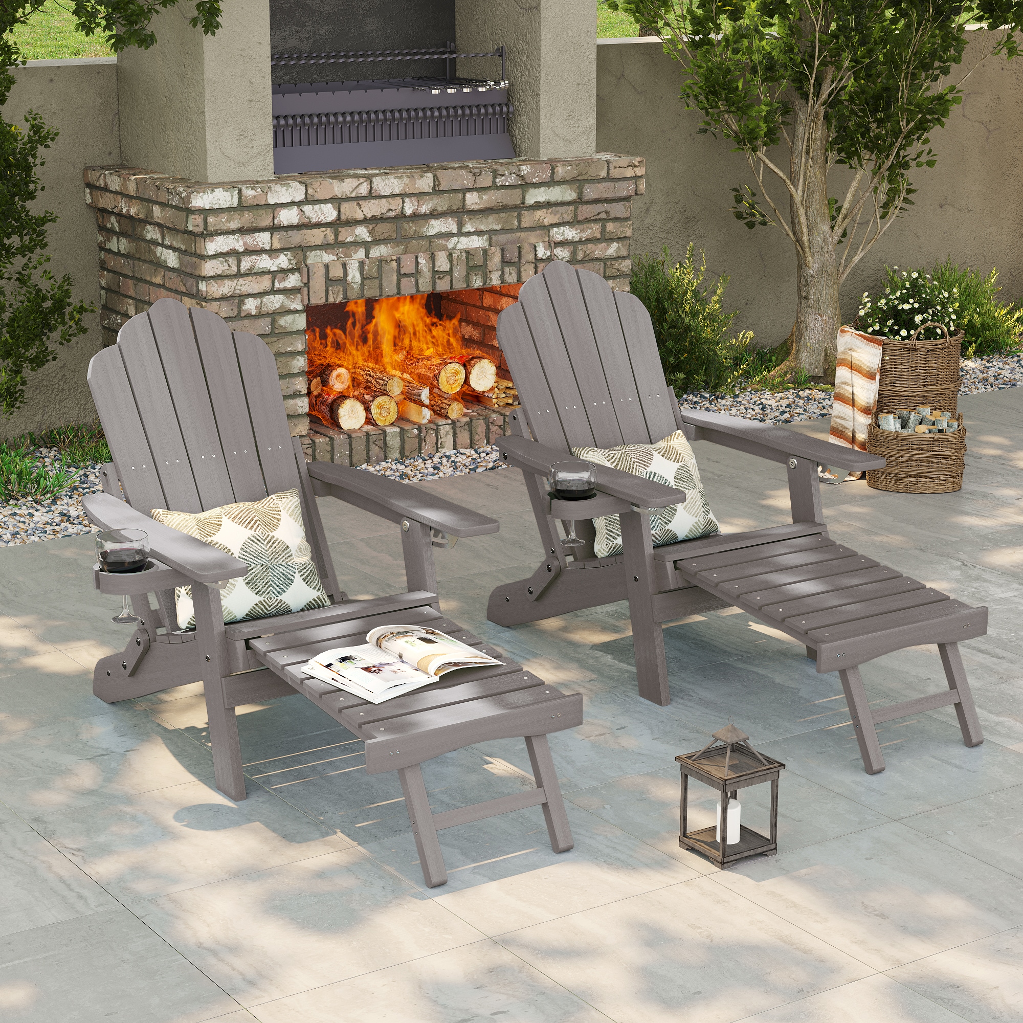 ACEGOSES LW-BAR-23-BN-2 Adirondack Chair Set of 2 Coffee Brown Stationary Adirondack Chair with Slat Seat