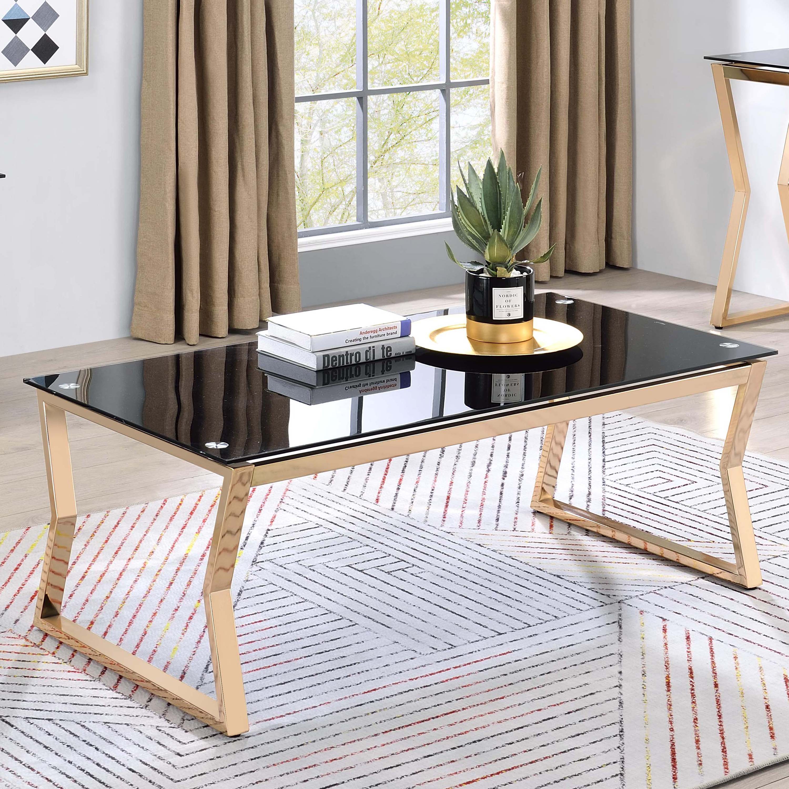 Furniture of America IDF-4404C Alomar Black Glass Modern Coffee Table
