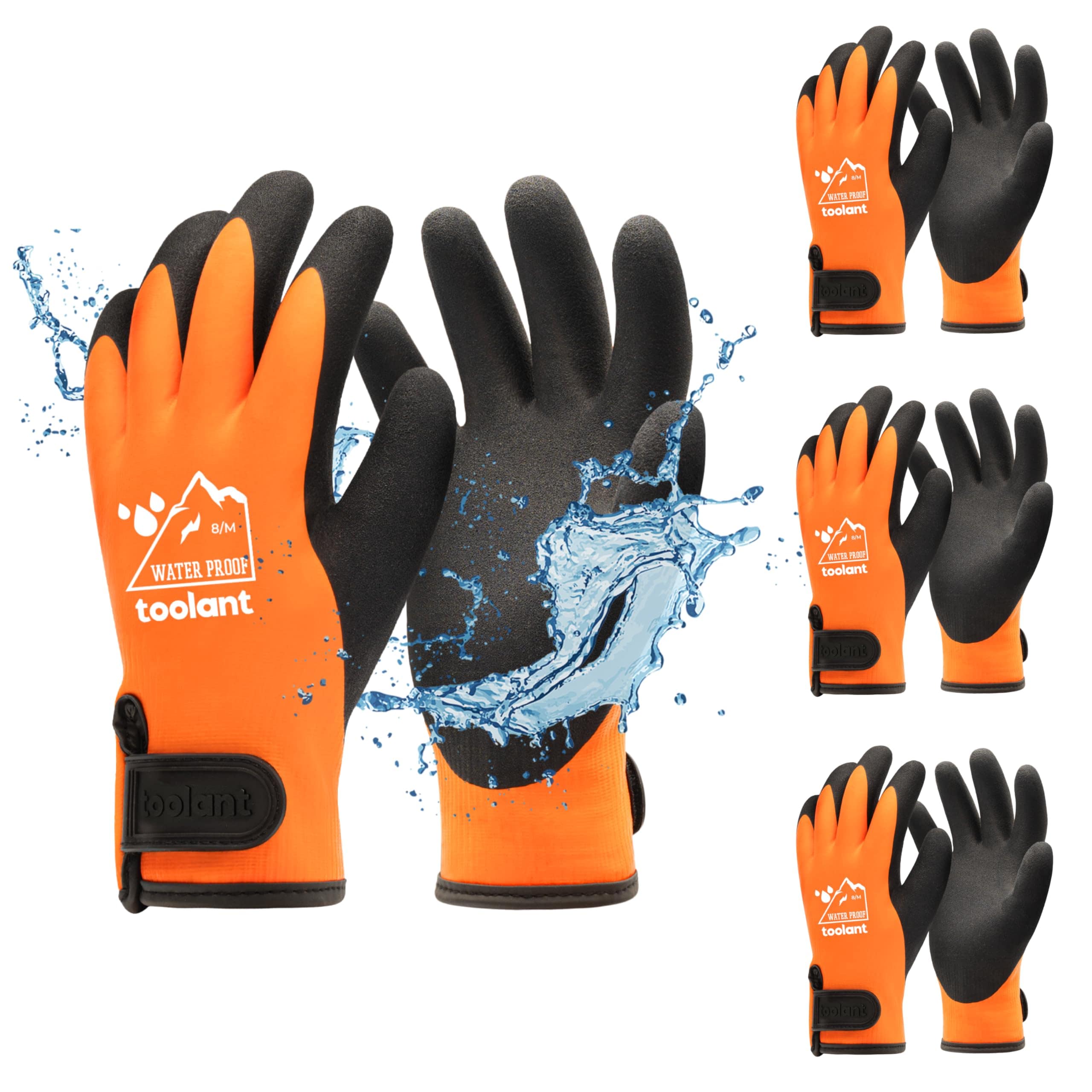 toolant Medium Orange Latex dipped Polyester Cold weather Gloves (3-Pairs)
