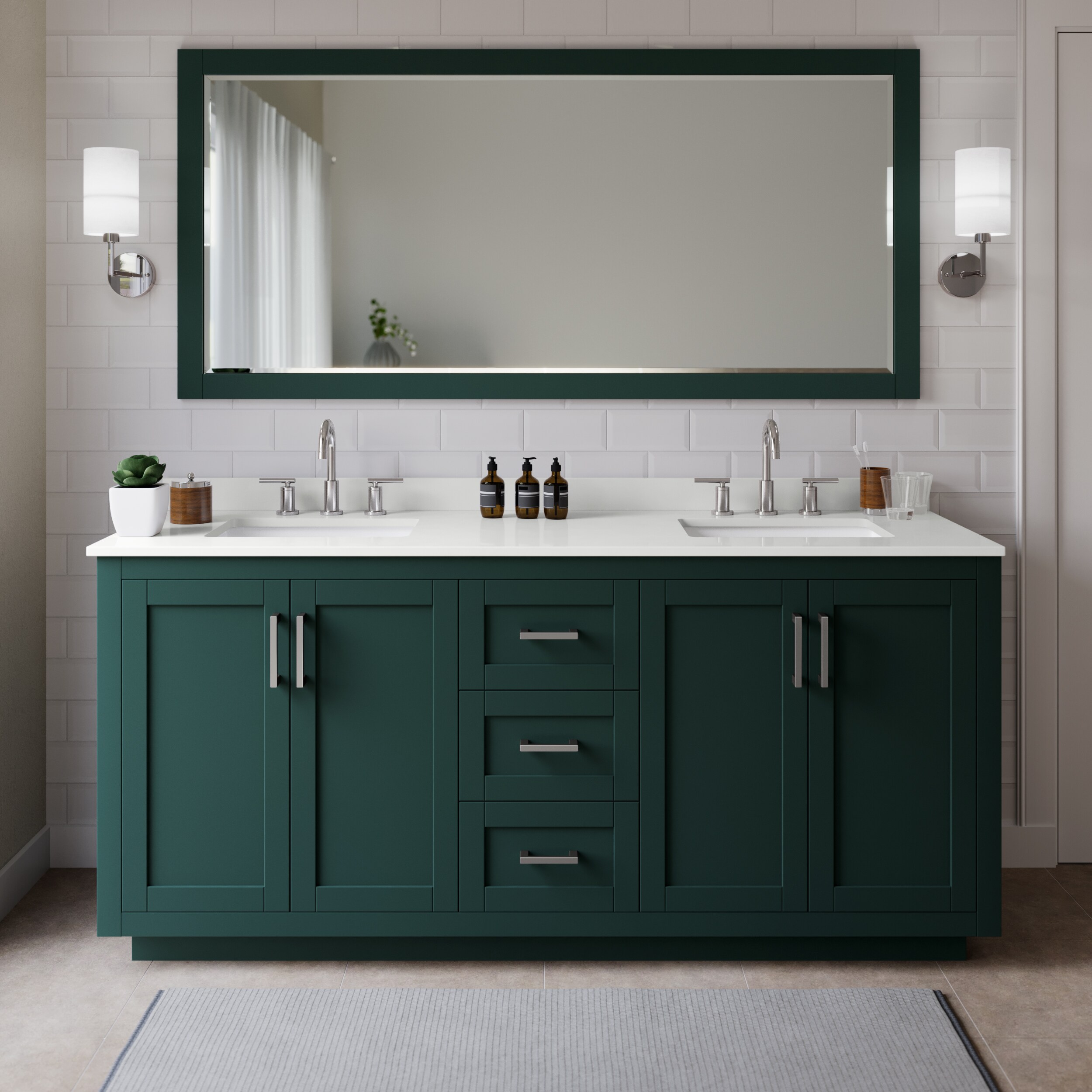 Wyndham Collection WCF292972DGEWQUS3M70 Miranda 72-in Green Undermount Double Sink Bathroom Vanity with White Quartz Top (Mirror Included)
