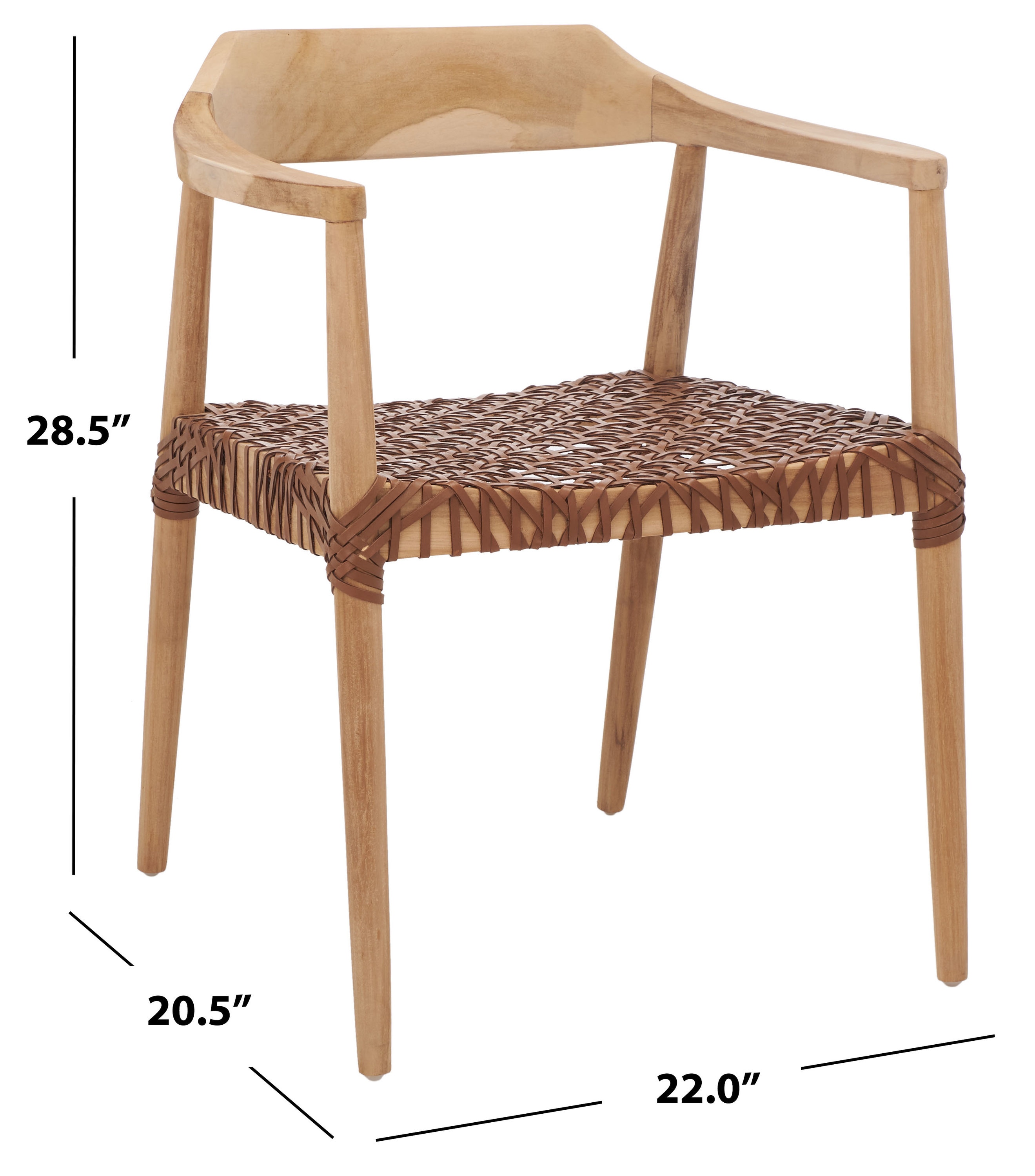 Mid-Century Teak Wood & Woven Leather Accent Chair in Natural Finish