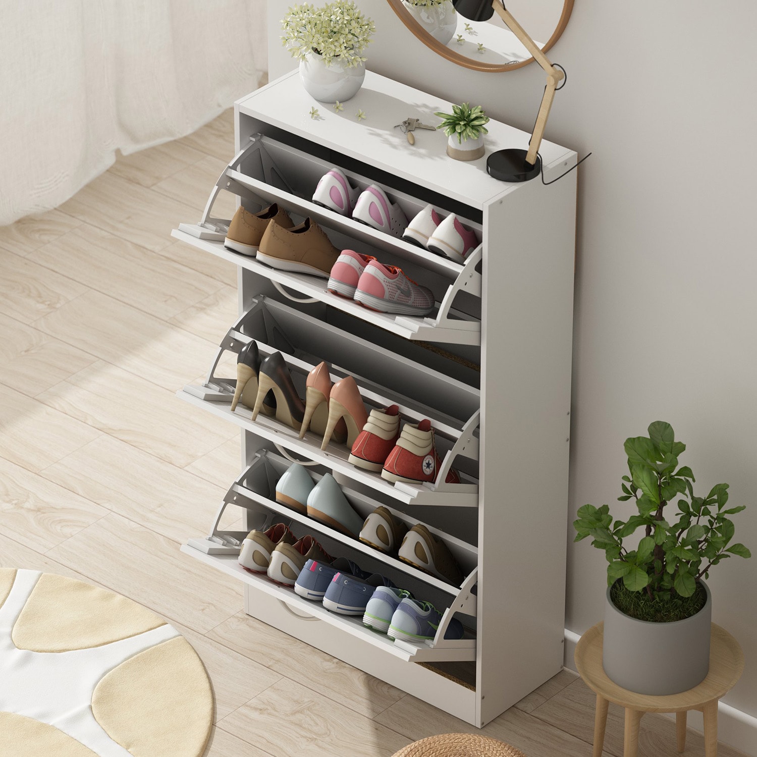 FUFU&GAGA White MDF Shoe Cabinet with 3 Tiers and Adjustable Shelves ...