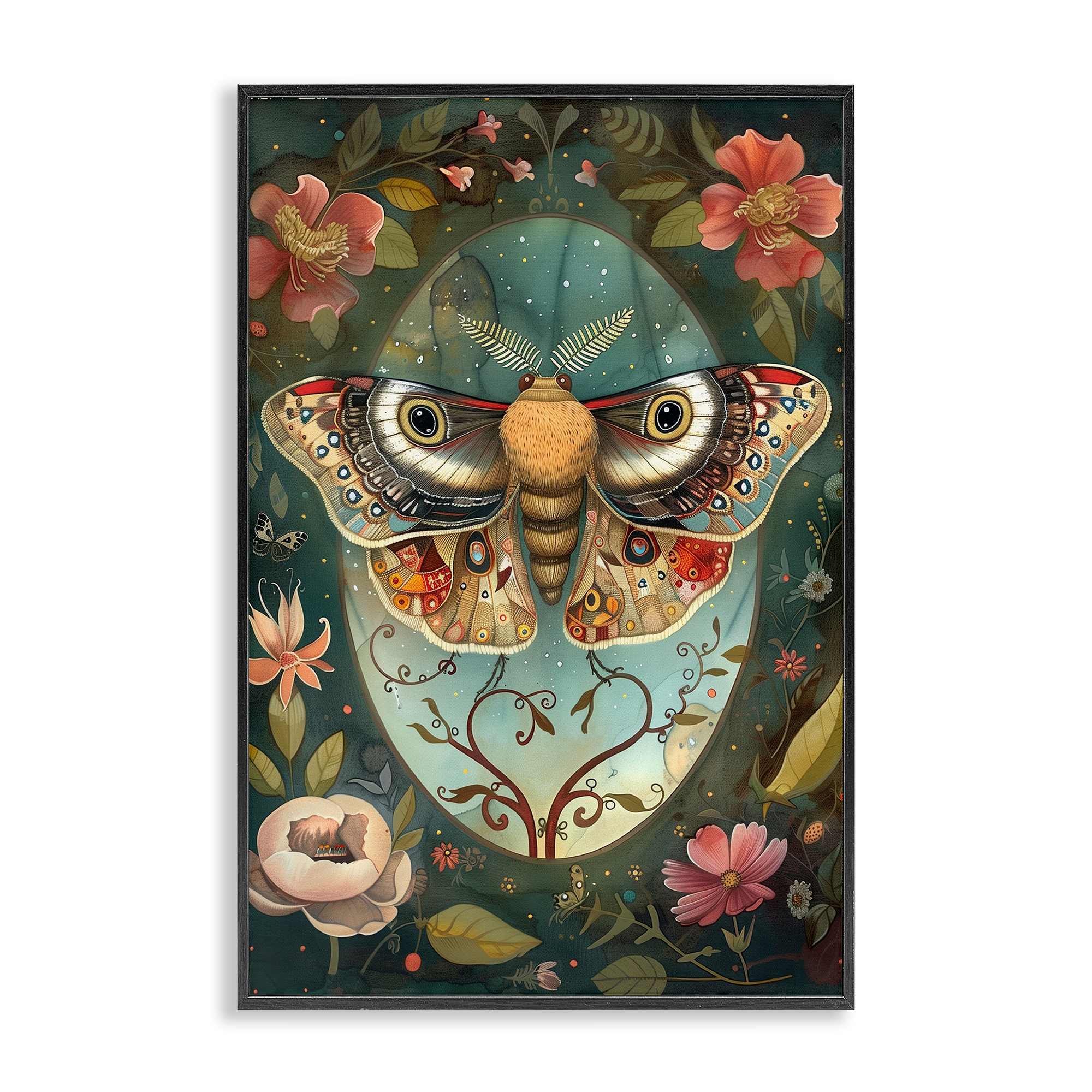 Stupell Industries BT-882-FR-20X30 Ornate Botanicals and  Moth Framed Giclee design by The Dutch Lady