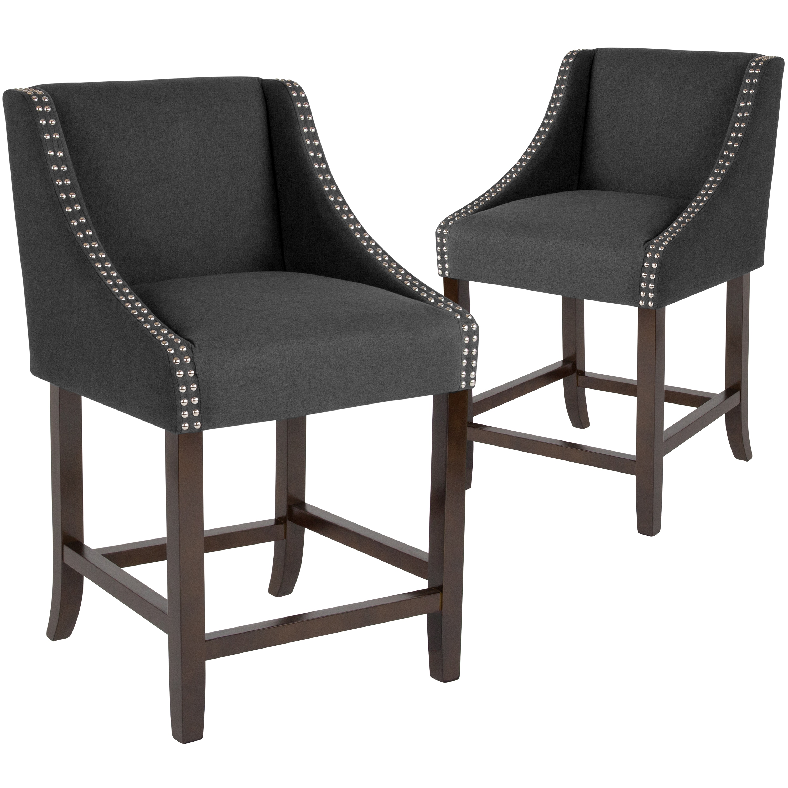 Flash Furniture 889142876670 Carmel 2 -Set Charcoal Fabric 25.0-in H Counter height Square seat Upholstered Wood Bar Stool