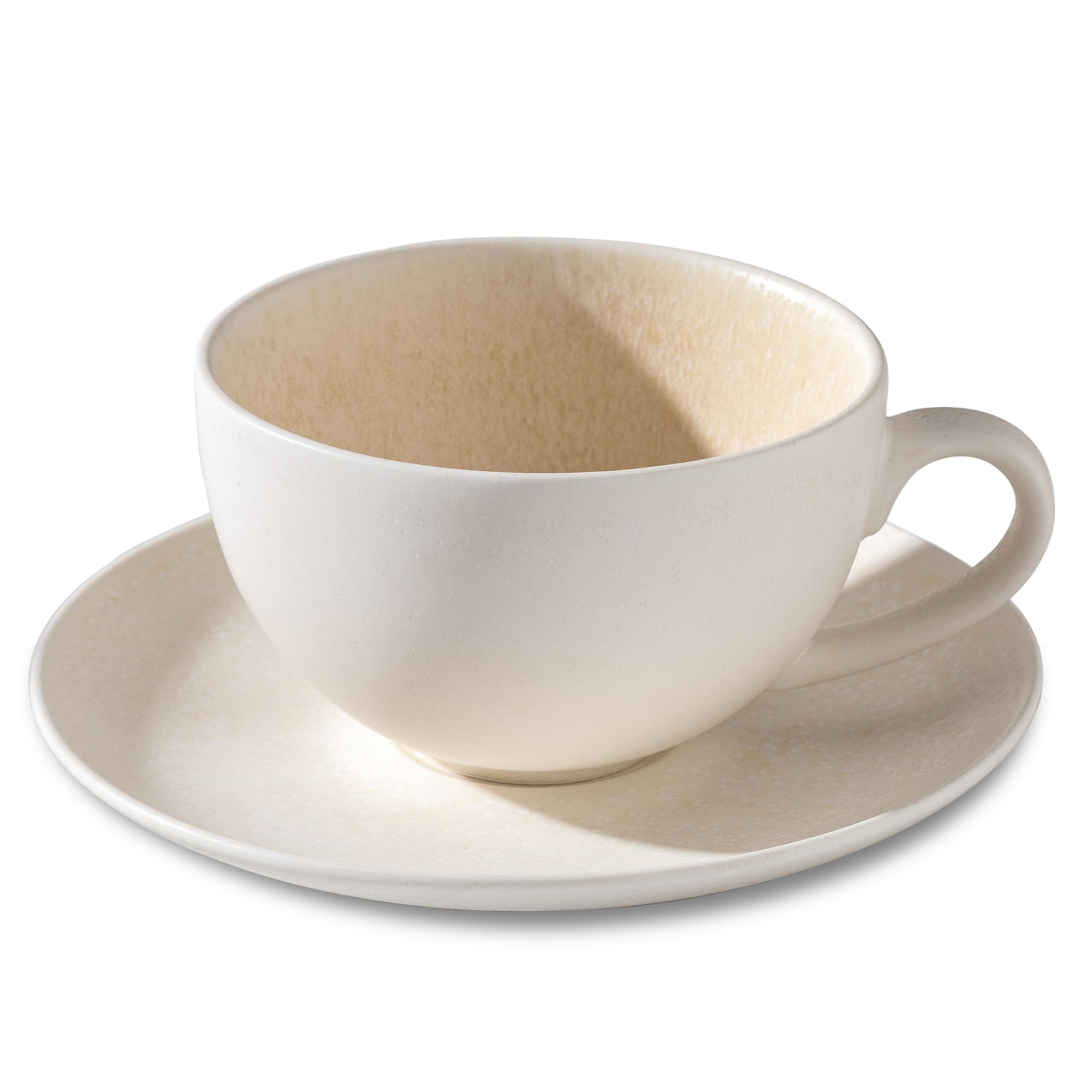 Aoibox  10 oz Apricot Yellow Ceramic Latte Art Mug with Saucer Set of 1 Round Bottom for Perfect Pours